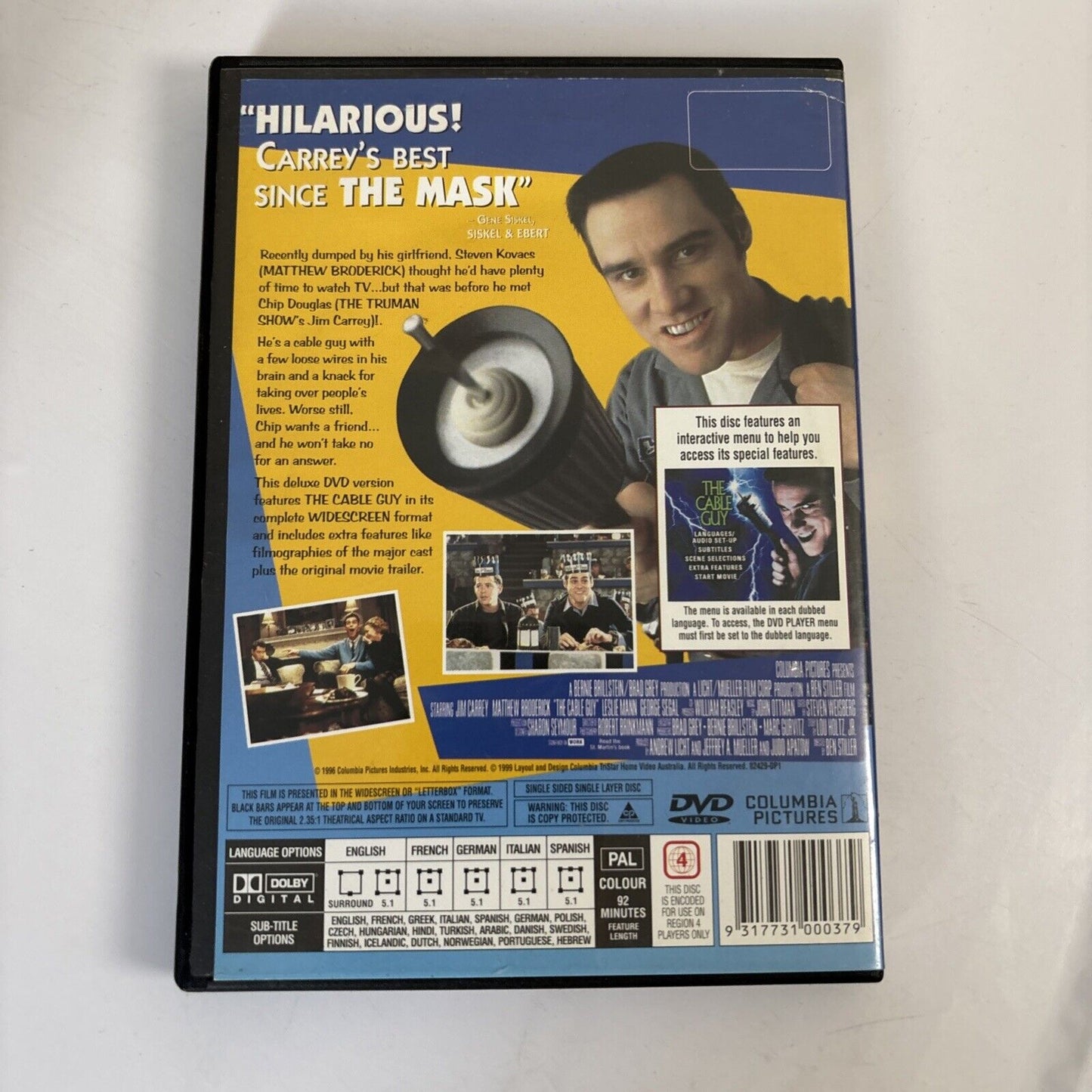 The Cable Guy (DVD, 1996) Jim Carrey, Matthew Broderick Region 4