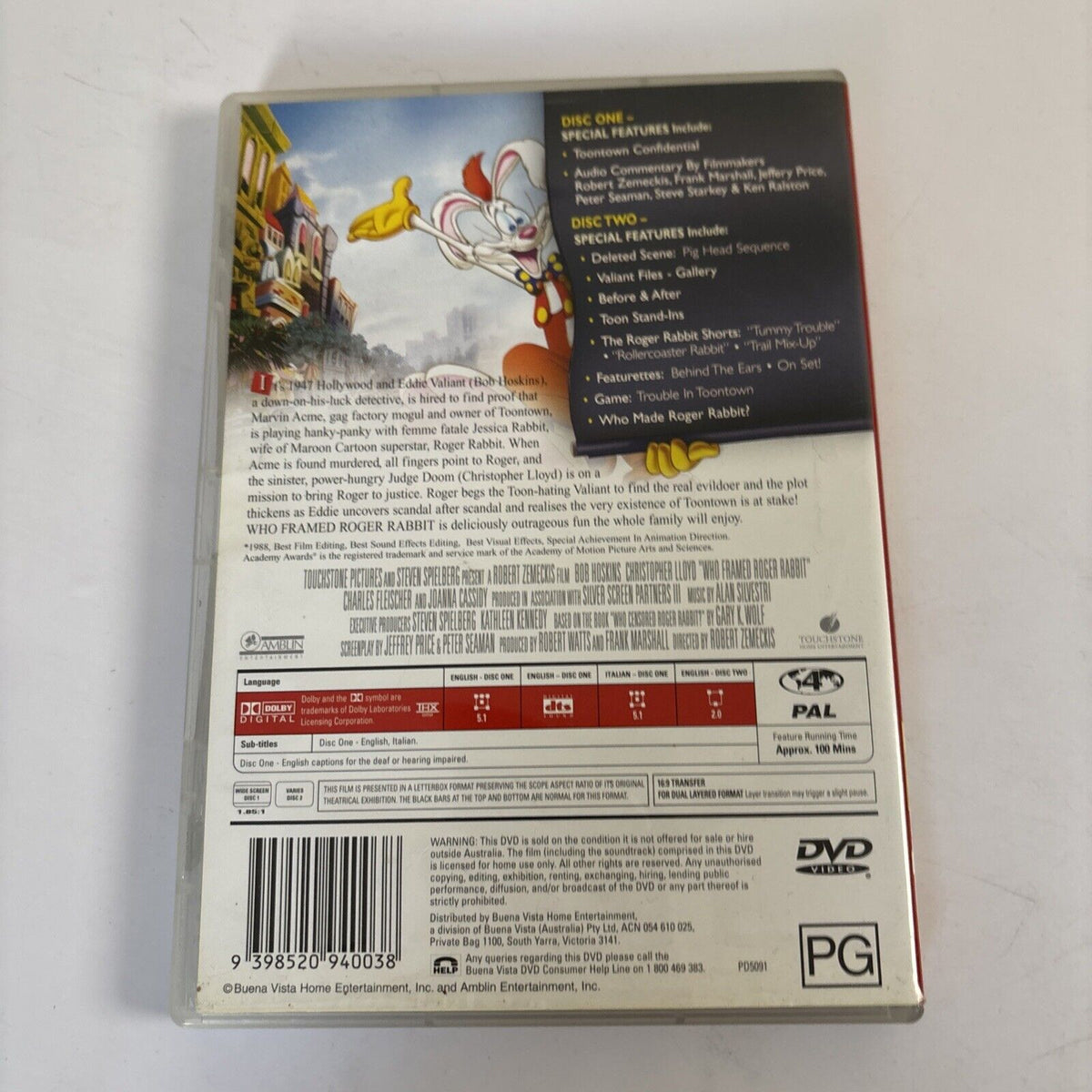 Who Framed Roger Rabbit (Special Edition, DVD, 1988, 2-Disc) Bob Hoski ...