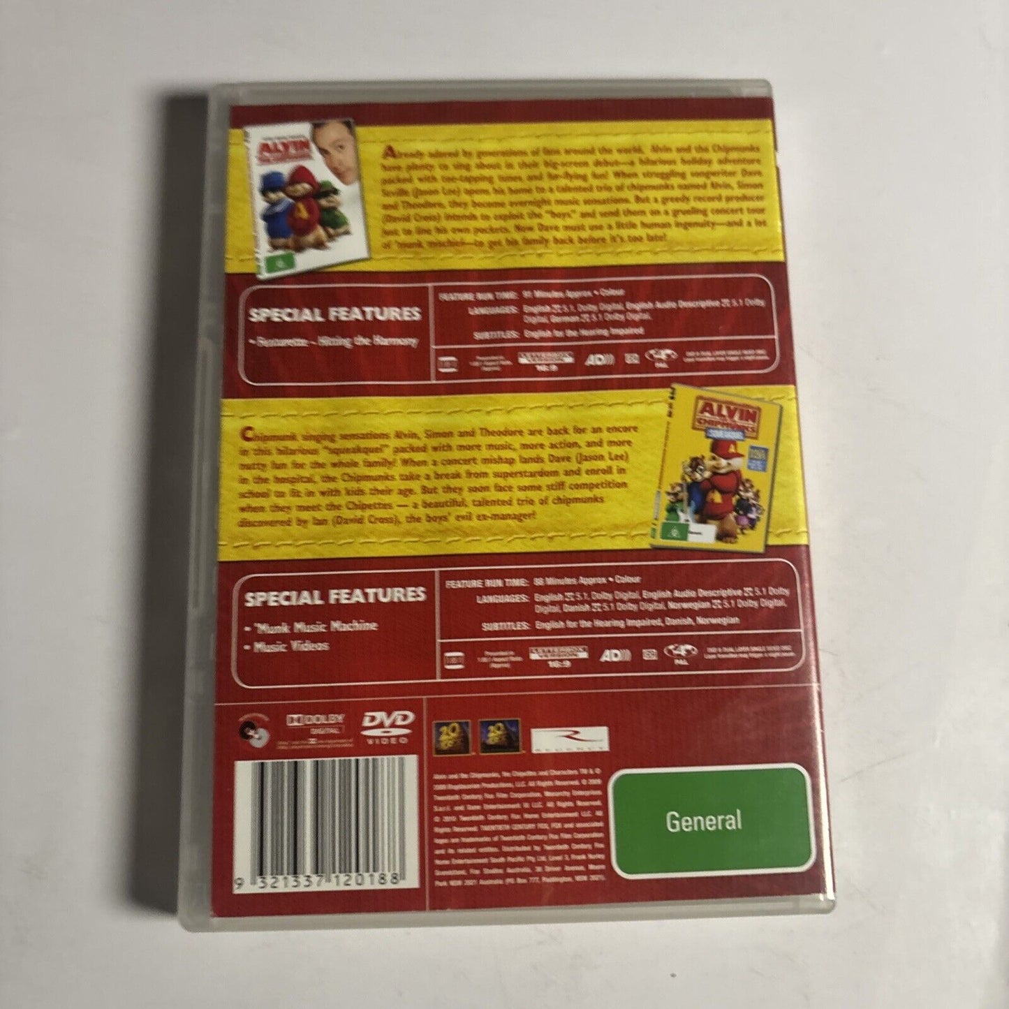 Alvin and the Chipmunks 1 & 2 (DVD, 2010) Region 4