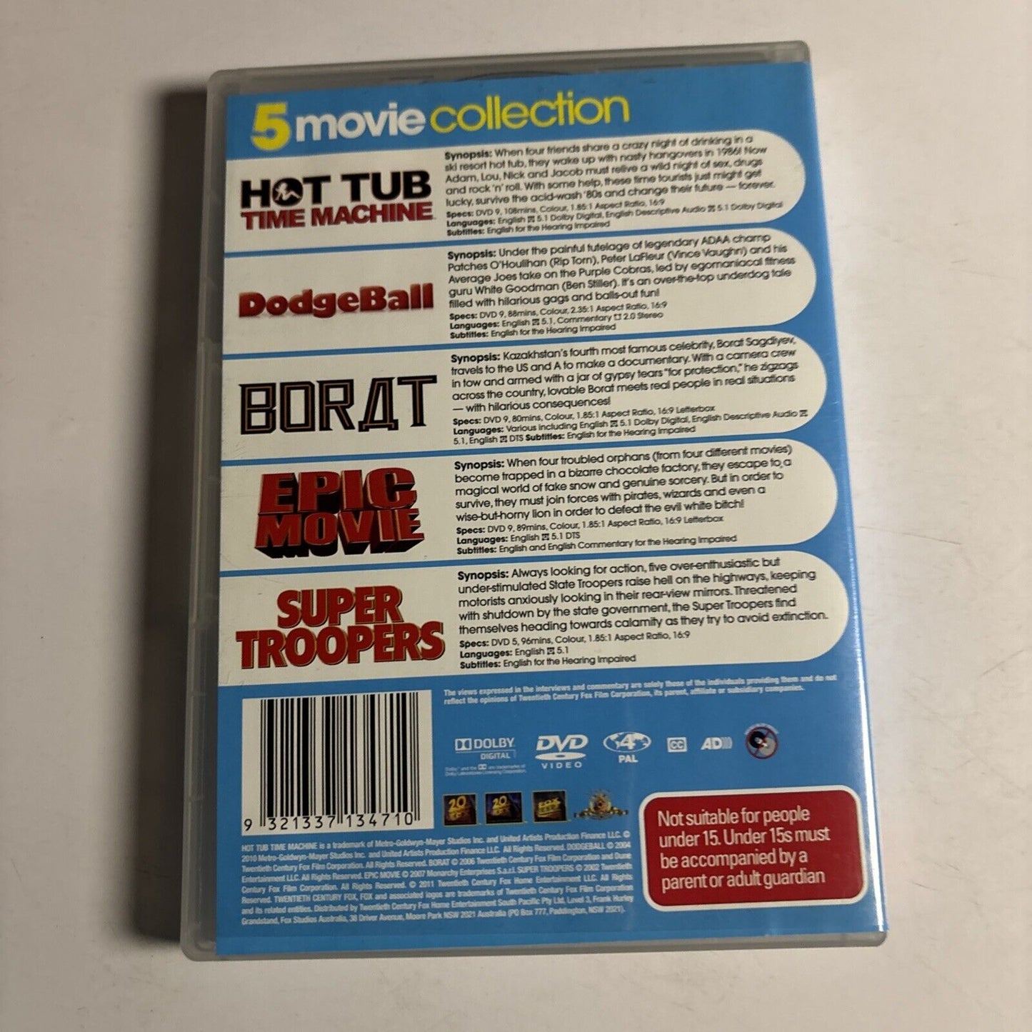 Hot Tub Time Machine / Dodgeball / Borat / Epic Movie / Super Troopers DVD