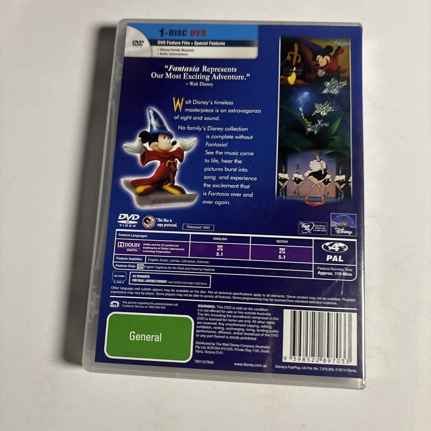 Fantasia (DVD, 1940) Disney Classics Region 4