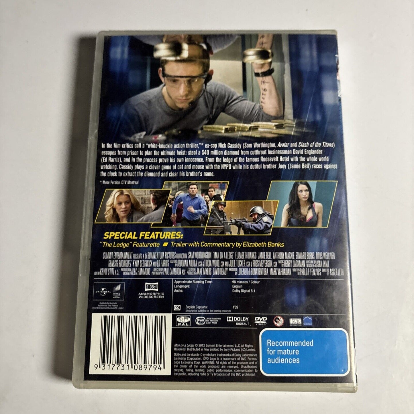 Man On A Ledge (DVD, 2012) Sam Worthington, Ed Harris, Elizabeth Banks Region 4