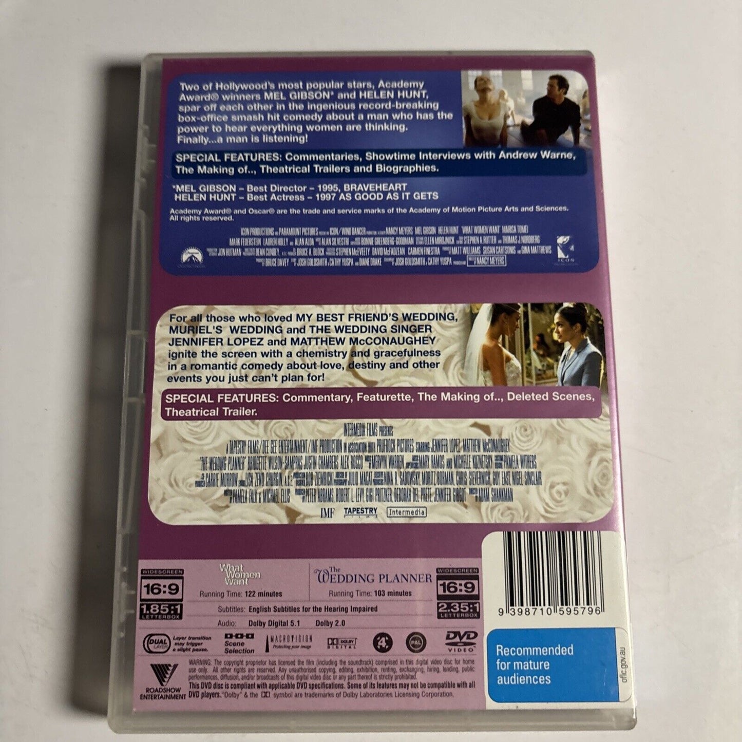 The Wedding Planner / What Women Want (DVD, 2-Disc) Mel Gibson Region 4