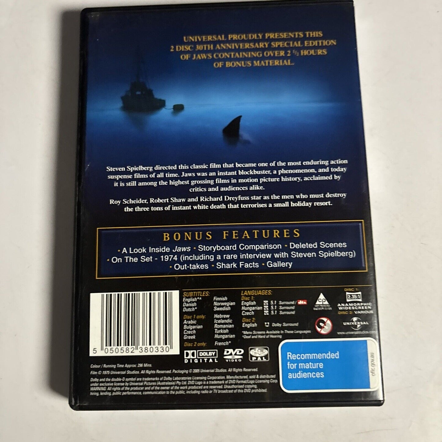 Jaws (30th Anniversary Edition, DVD, 1975) Roy Scheider, Region 4 &2