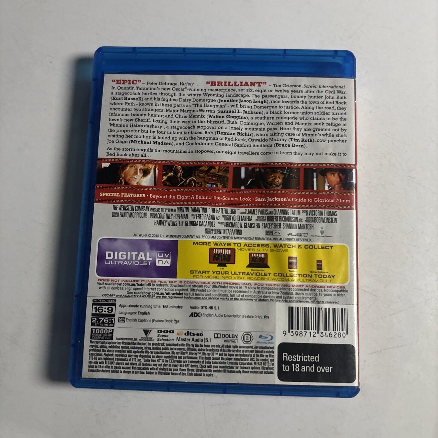 The Hateful Eight (Blu-ray, 2015) Samuel L Jackson, Kurt Russell Region B