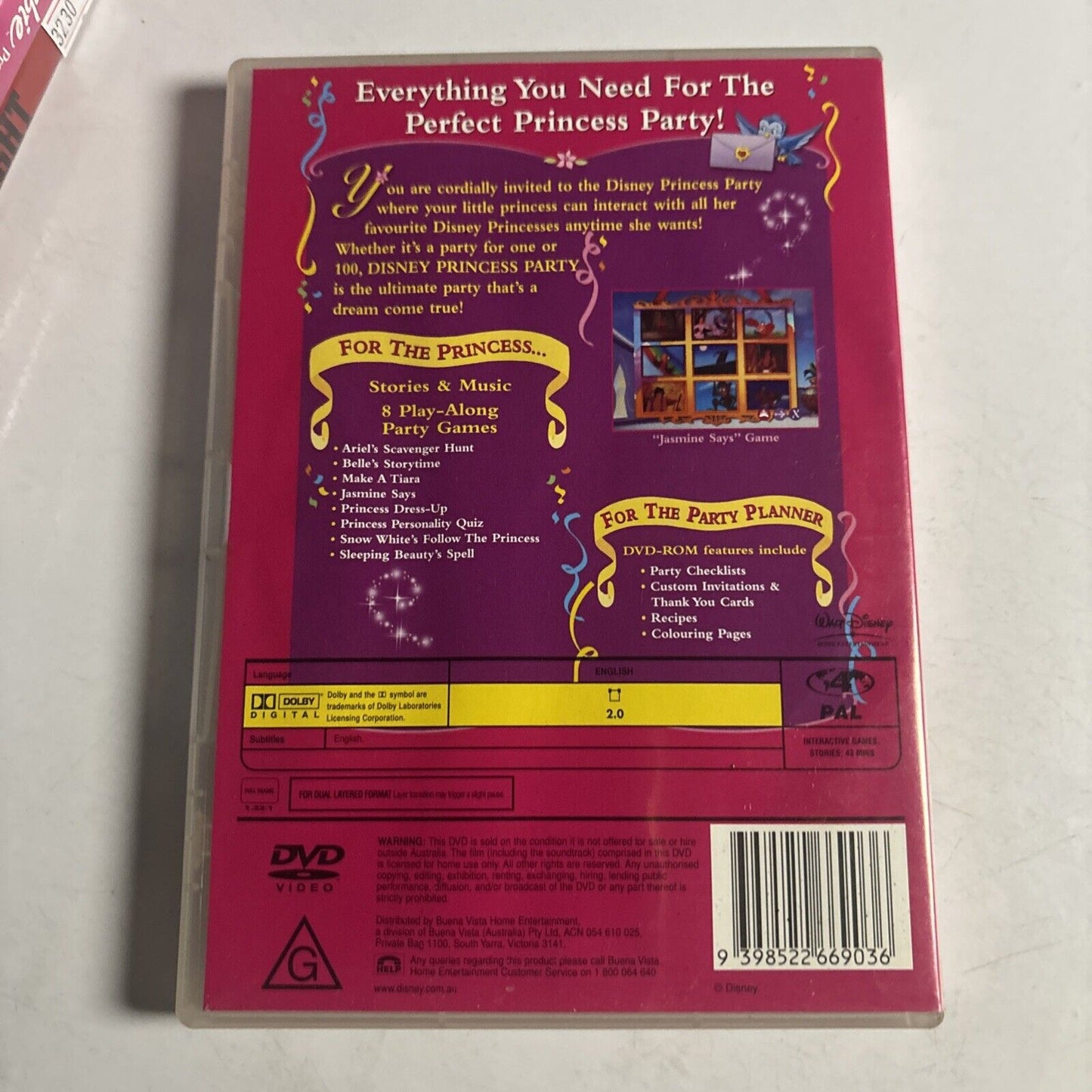 Princess Party Birthday Celebrations (DVD, 2004) Disney Region 4