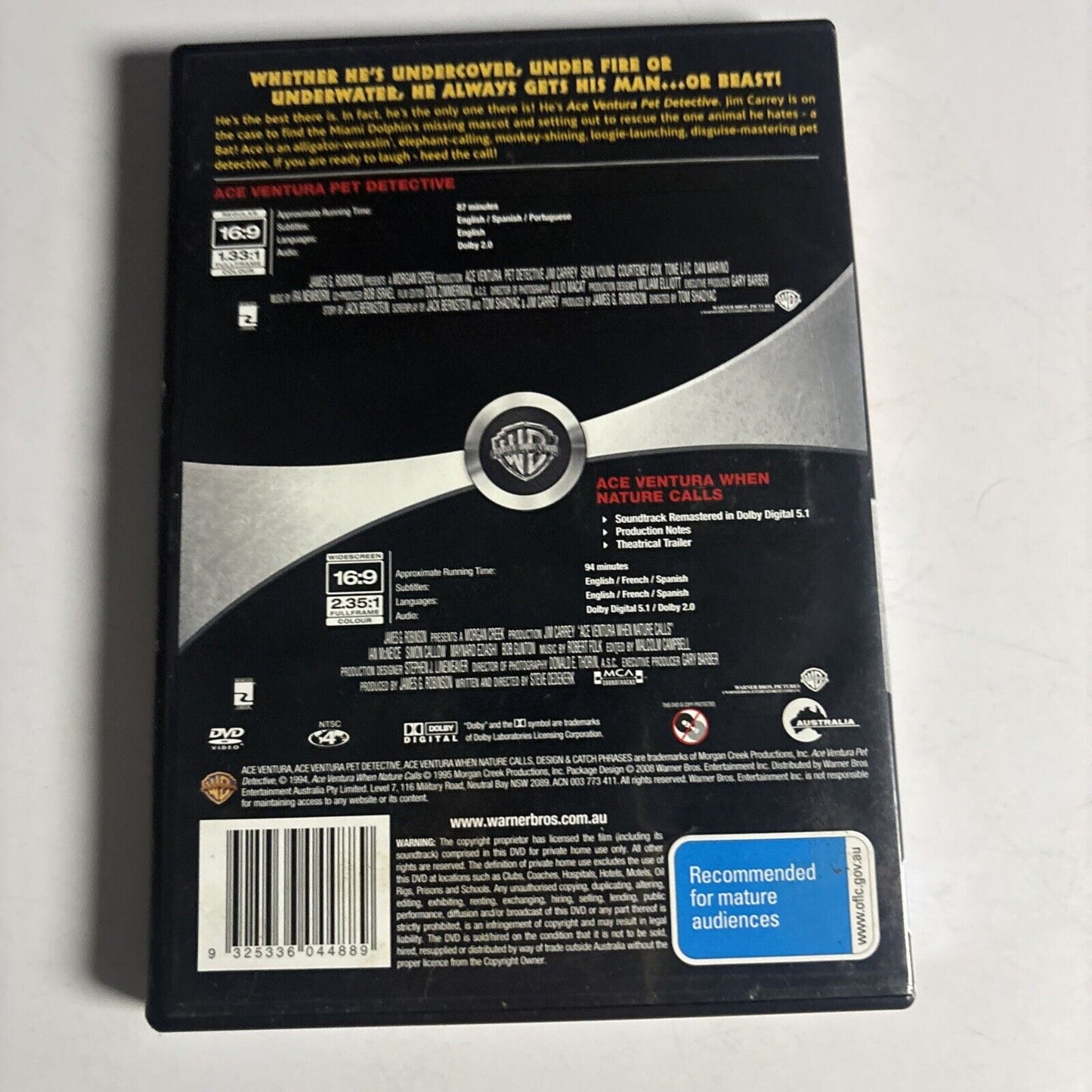 Ace Ventura / Ace Ventura 2 When Nature Calls (DVD, 1994) Jim Carey Region 4