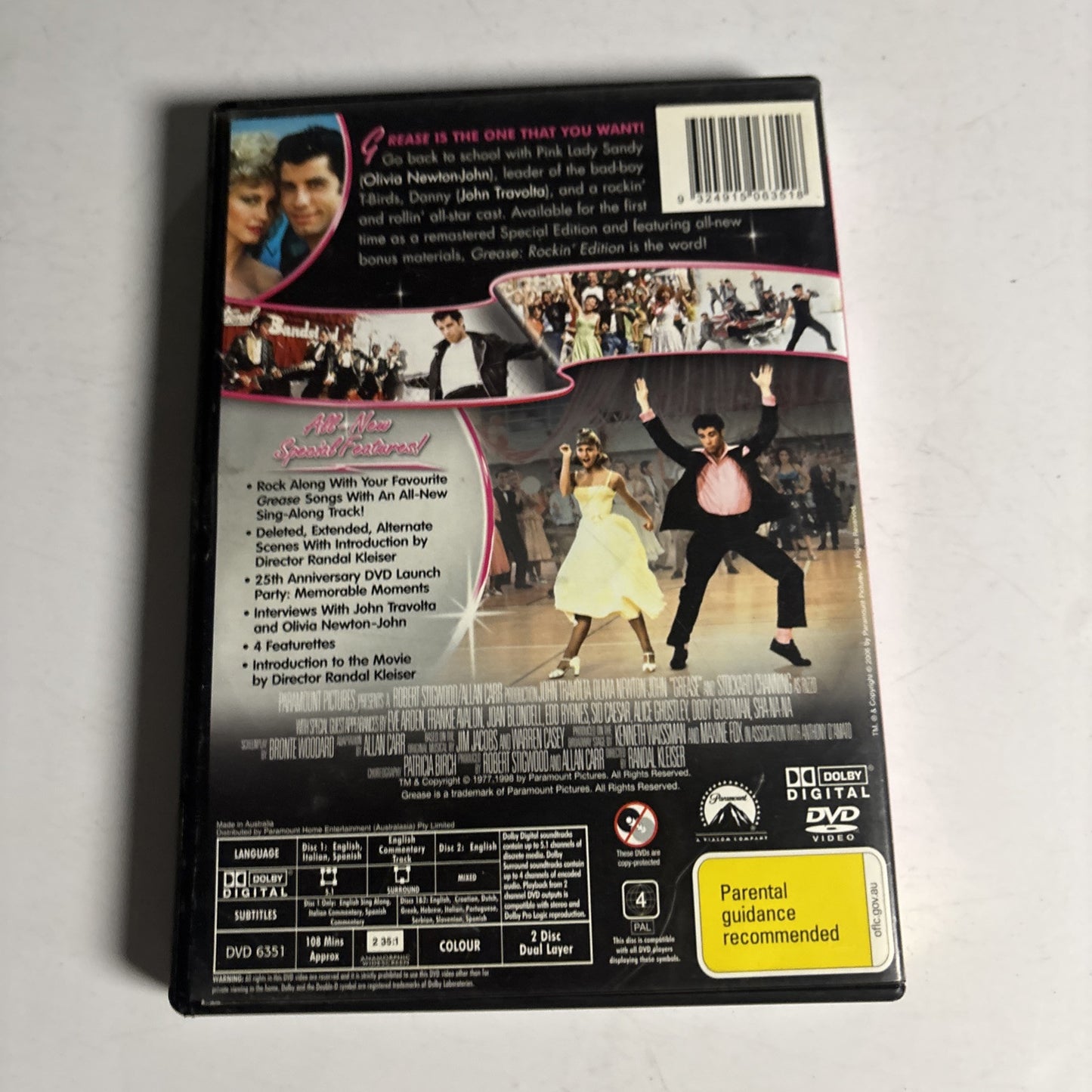 Grease - 2-Disc Rockin'Edition (DVD, 1978) John Travolta, Region 4