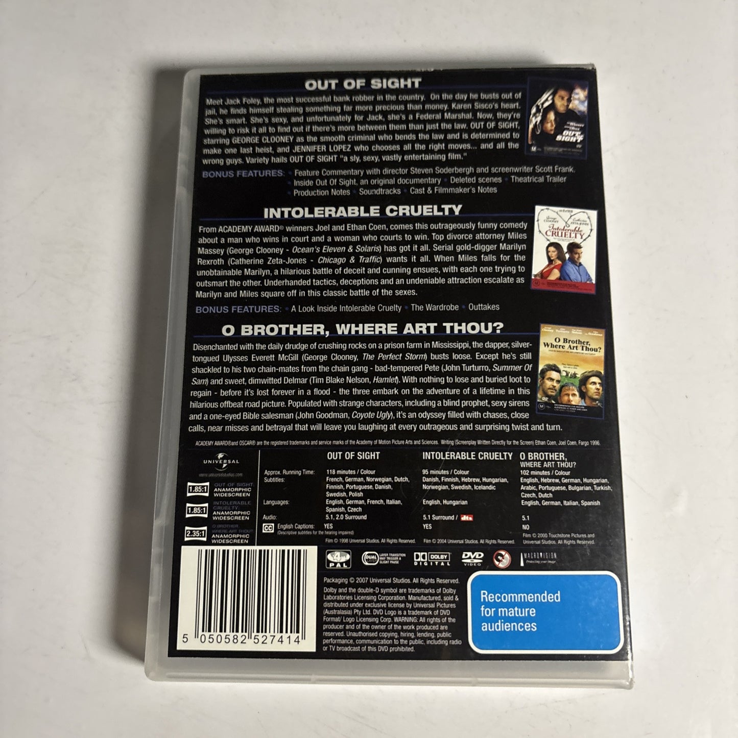 Out of Sight / Intolerable Cruelty / O Brother Where Art Thou (DVD, 2007) NEW
