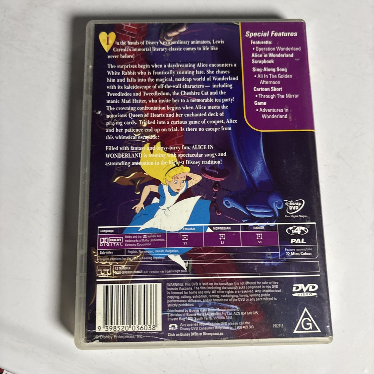 Alice in Wonderland (DVD, 1951) Disney Region 4