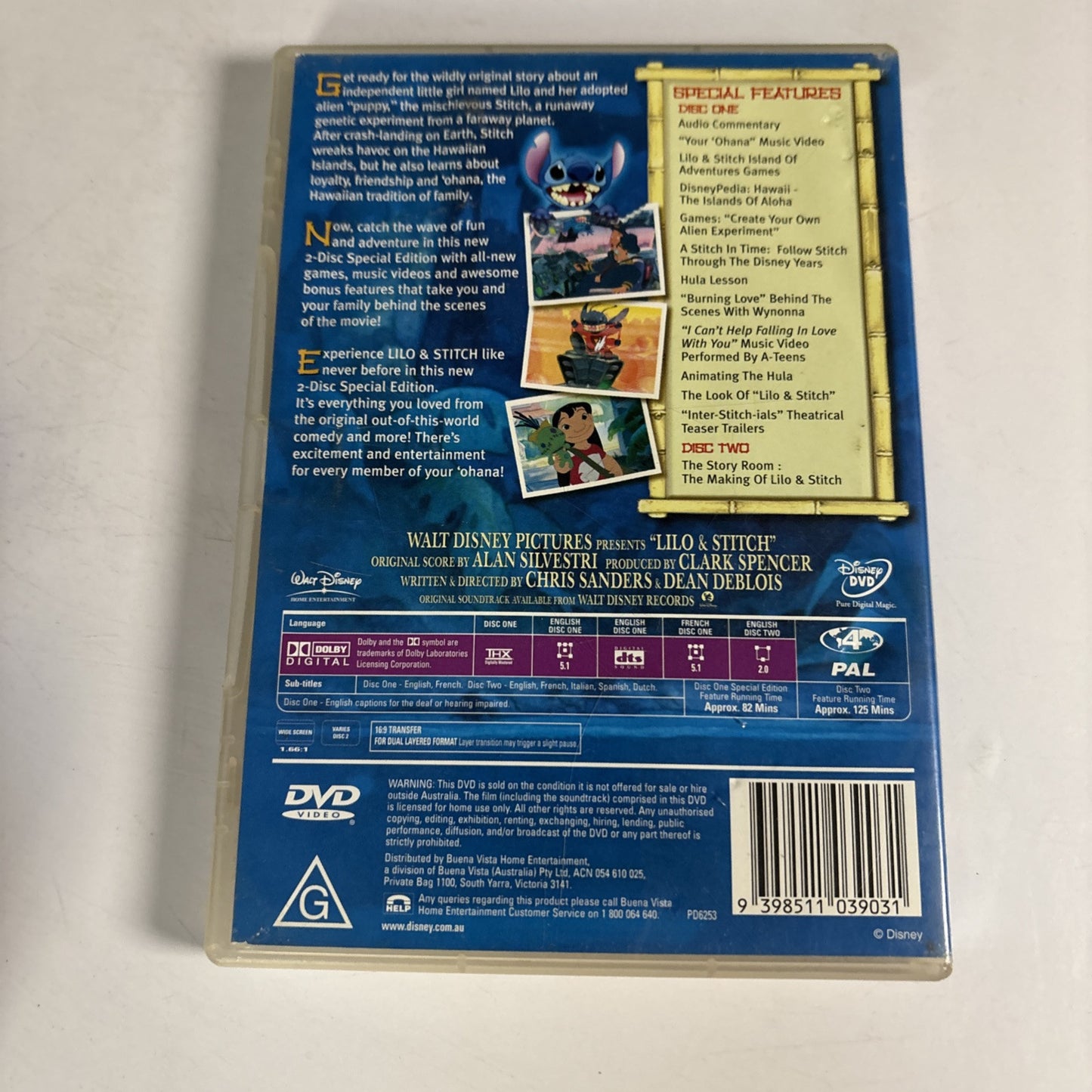 Lilo & Stitch (Special Edition, DVD, 2001, 2-Disc) Region 4 Disney