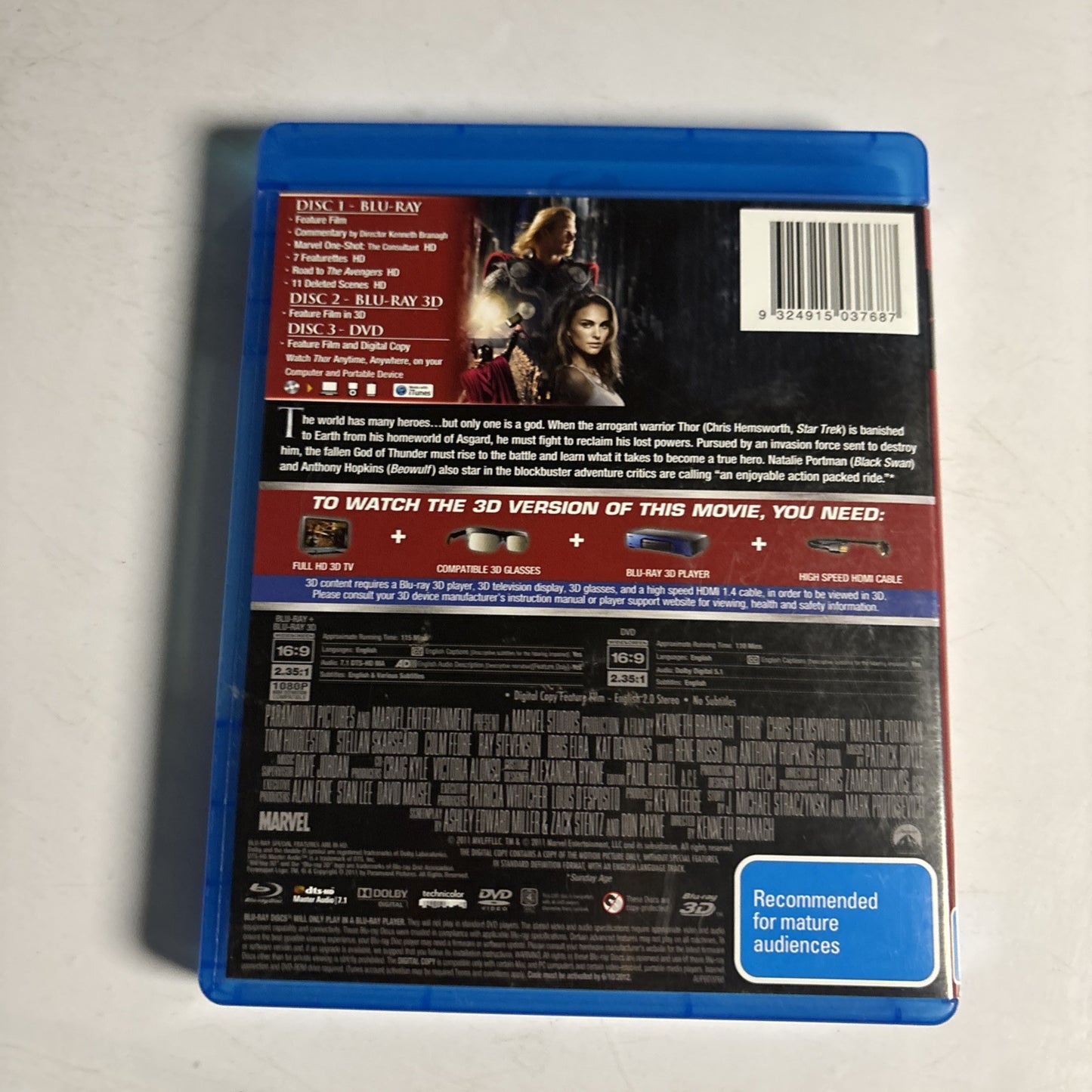 Thor - Limited 3D Edition (Blu-ray 3D, 2011, 3-Disc) Region B
