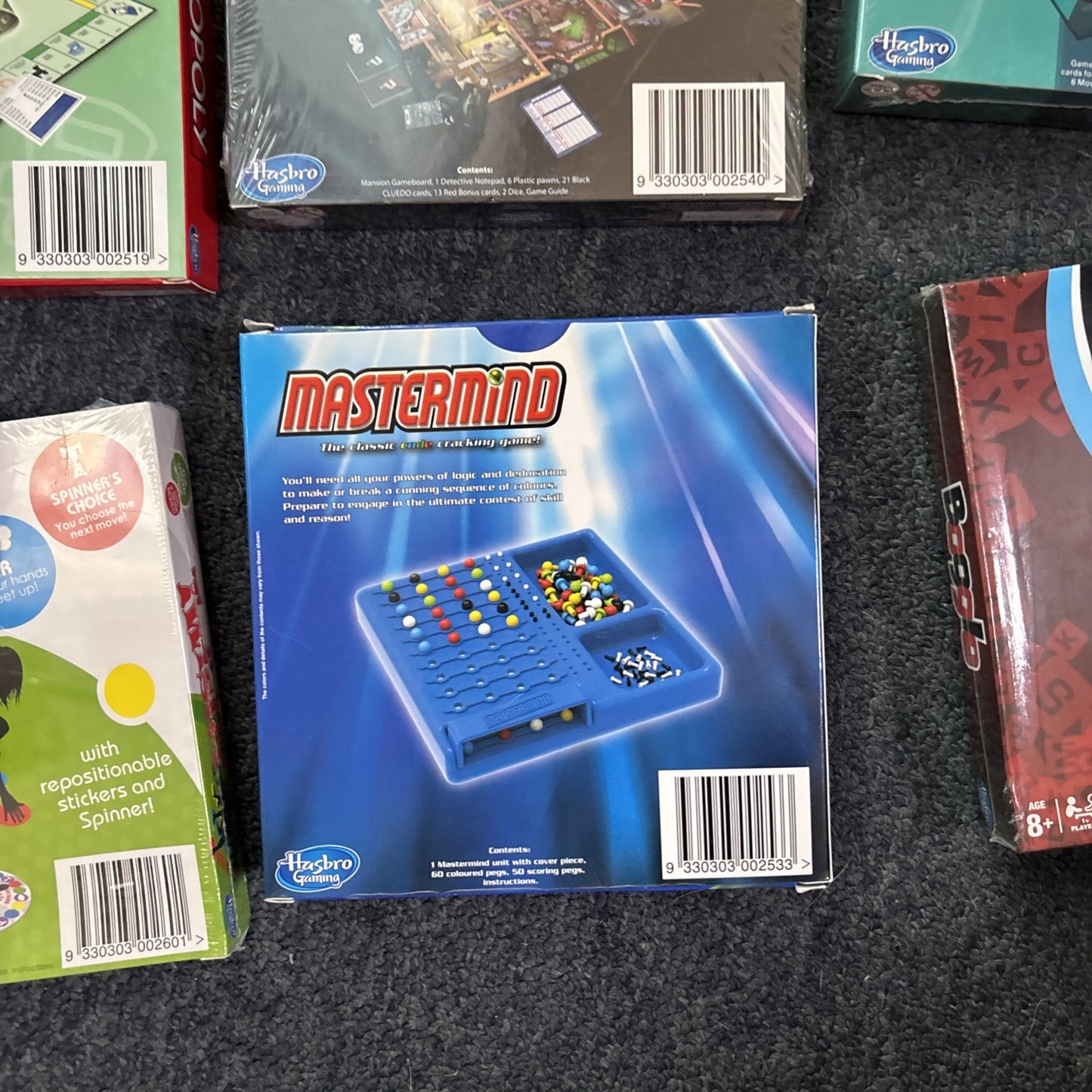 6x Hasbro Mini Game Monopoly Cluedo, Trivial Pursuit, Twister, Mastermind Boogle