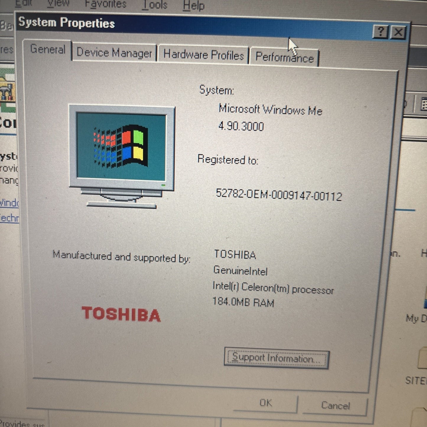 Toshiba 1800 Satellite CDROM 184mb RAM 9.35GB HDD 3.5" Floppy*Needs New Battery*