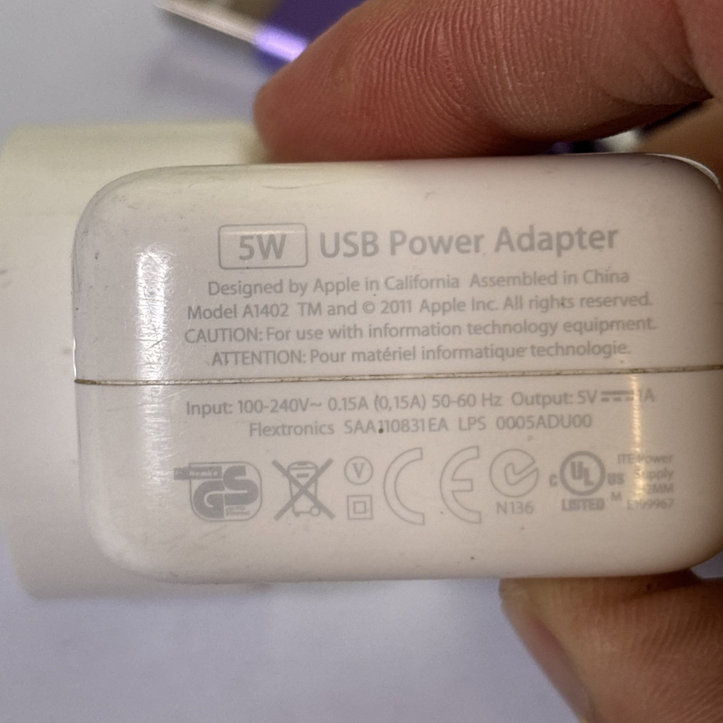 Genuine Apple 5W USB Power Adapter A1402 With Lightning USB Cable