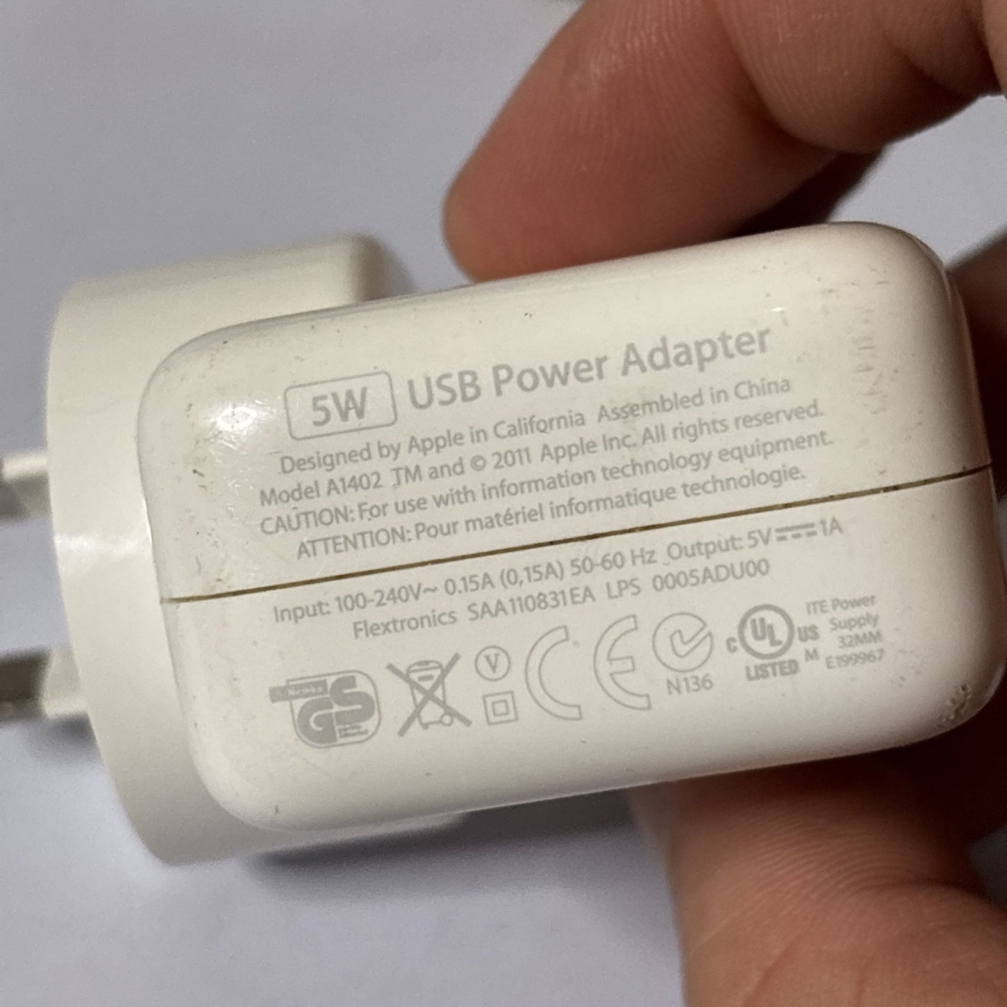 Genuine Apple USB Power Adapter Charger A1402 With Lightning USB Cable