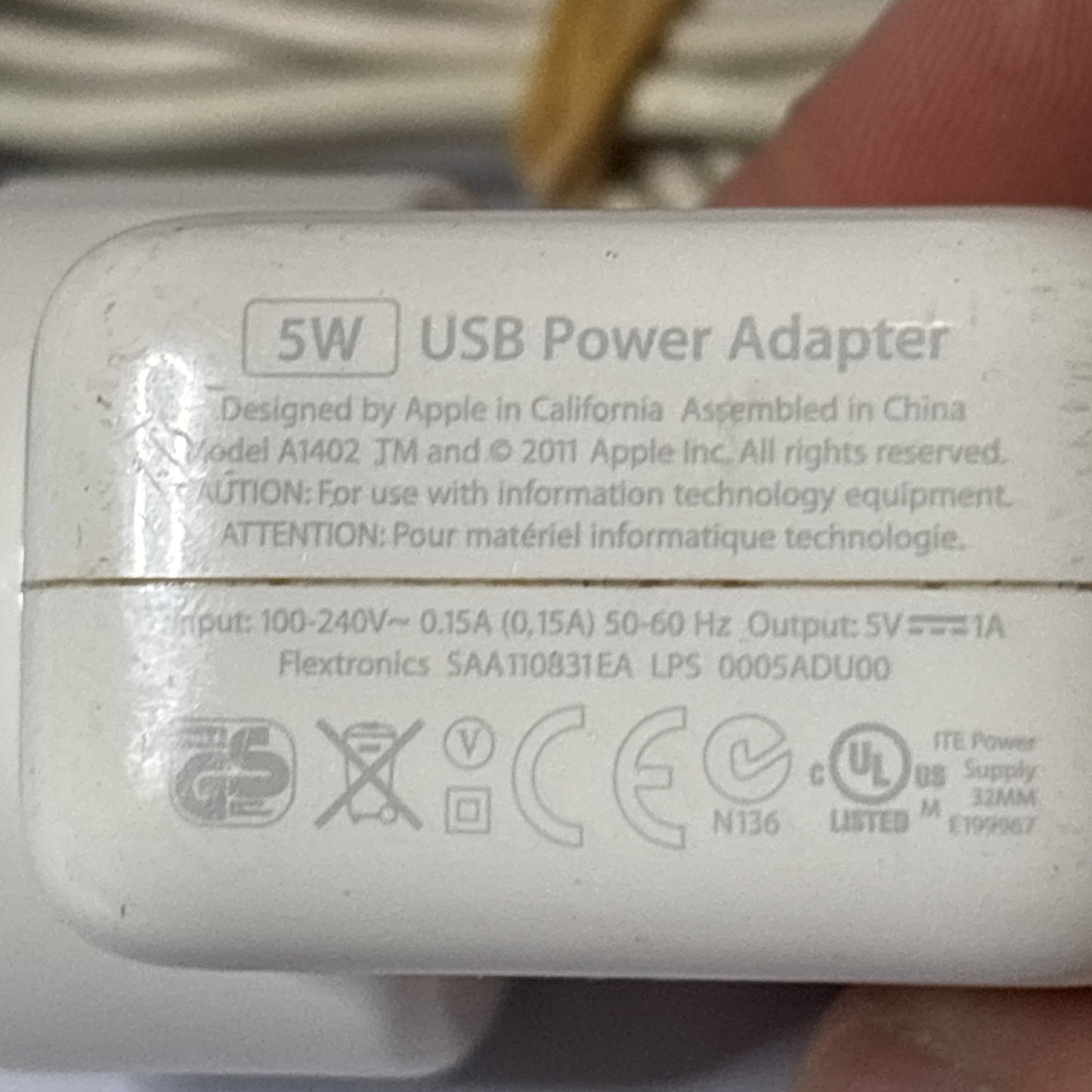 Genuine Apple USB Power Adapter Charger A1402 With Lightning USB Cable