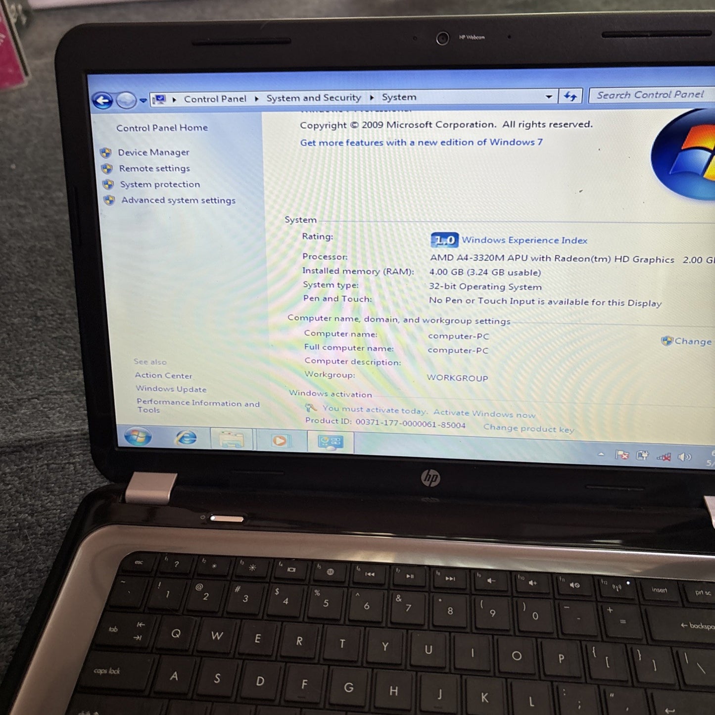 HP Pavilion G6 AMD-A4 4GB RAM 500gb HDD DVD *For Parts - Needs New Battery*