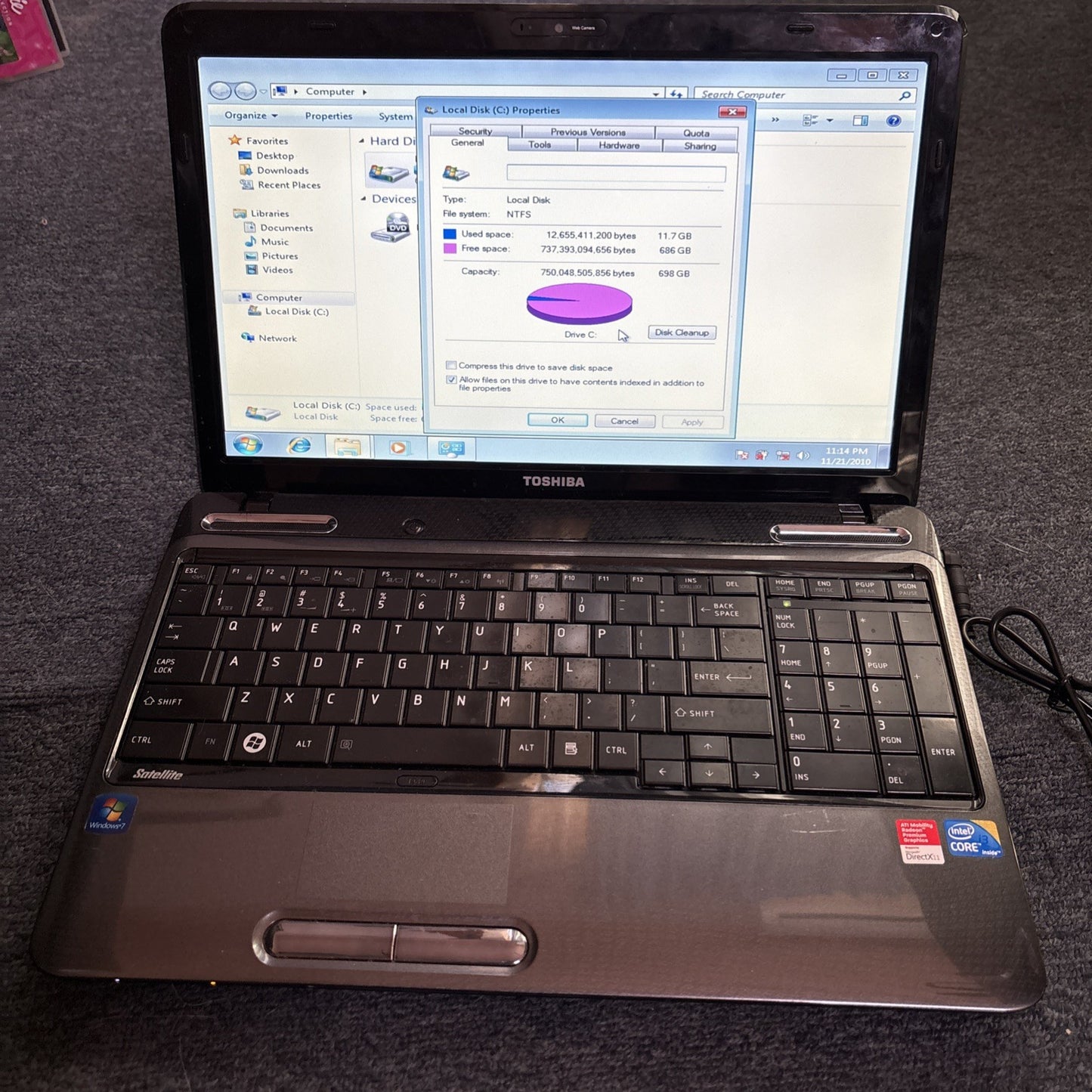 Toshiba Satellite L650 Intel i3 4GB RAM 750gb HDD DVD *For Parts/Repair*