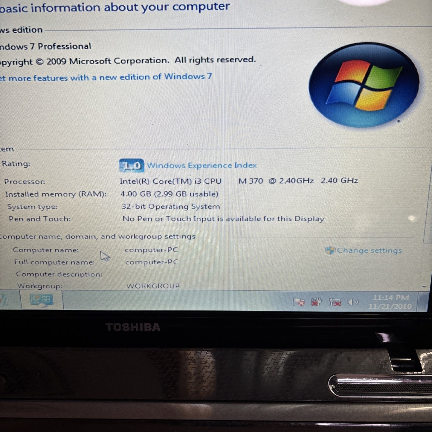 Toshiba Satellite L650 Intel i3 4GB RAM 750gb HDD DVD *For Parts/Repair*