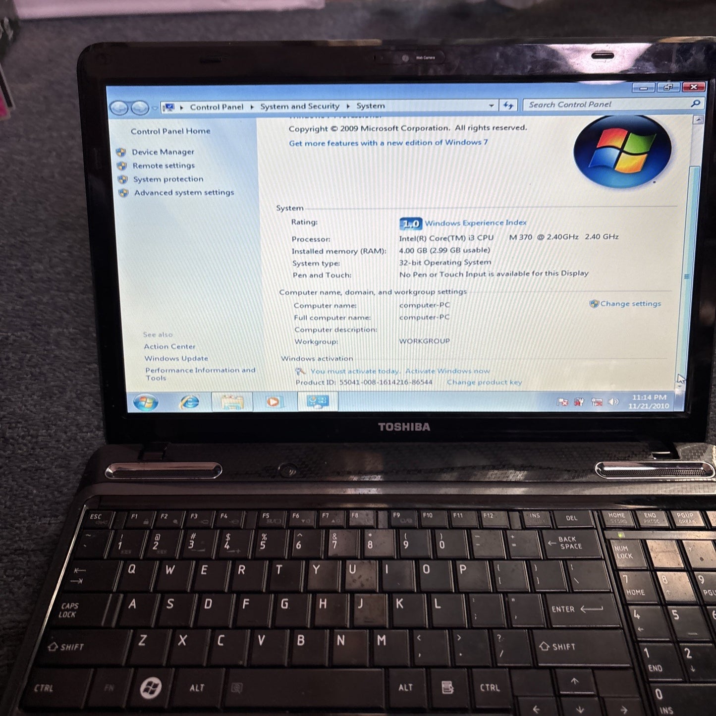 Toshiba Satellite L650 Intel i3 4GB RAM 750gb HDD DVD *For Parts/Repair*
