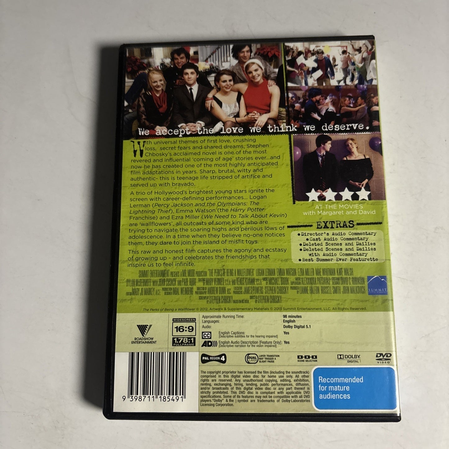 The Perks Of Being A Wallflower (DVD, 2012) Emma Watson, Logan Lerman Region 4