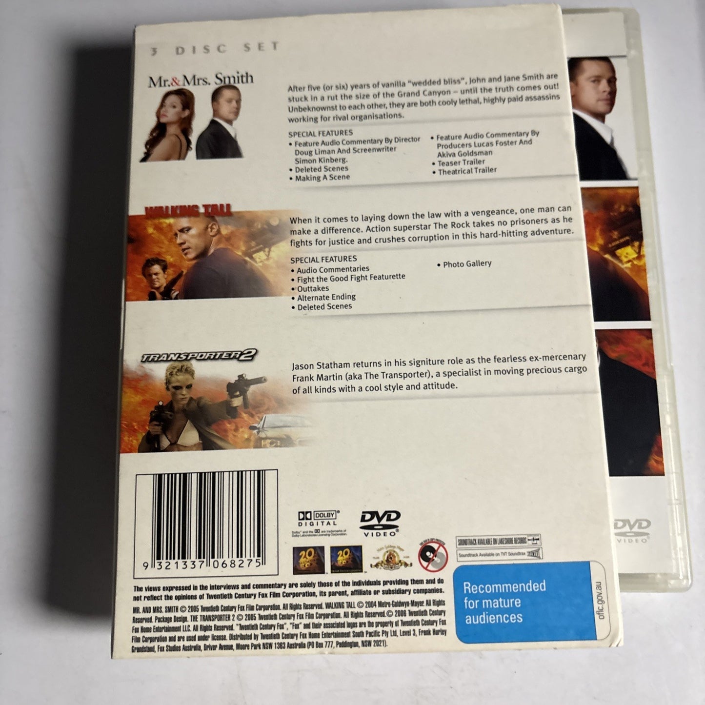 Mr. & Mrs. Smith / Walking Tall / Transporter 2 (DVD, 3-Disc) Region 4