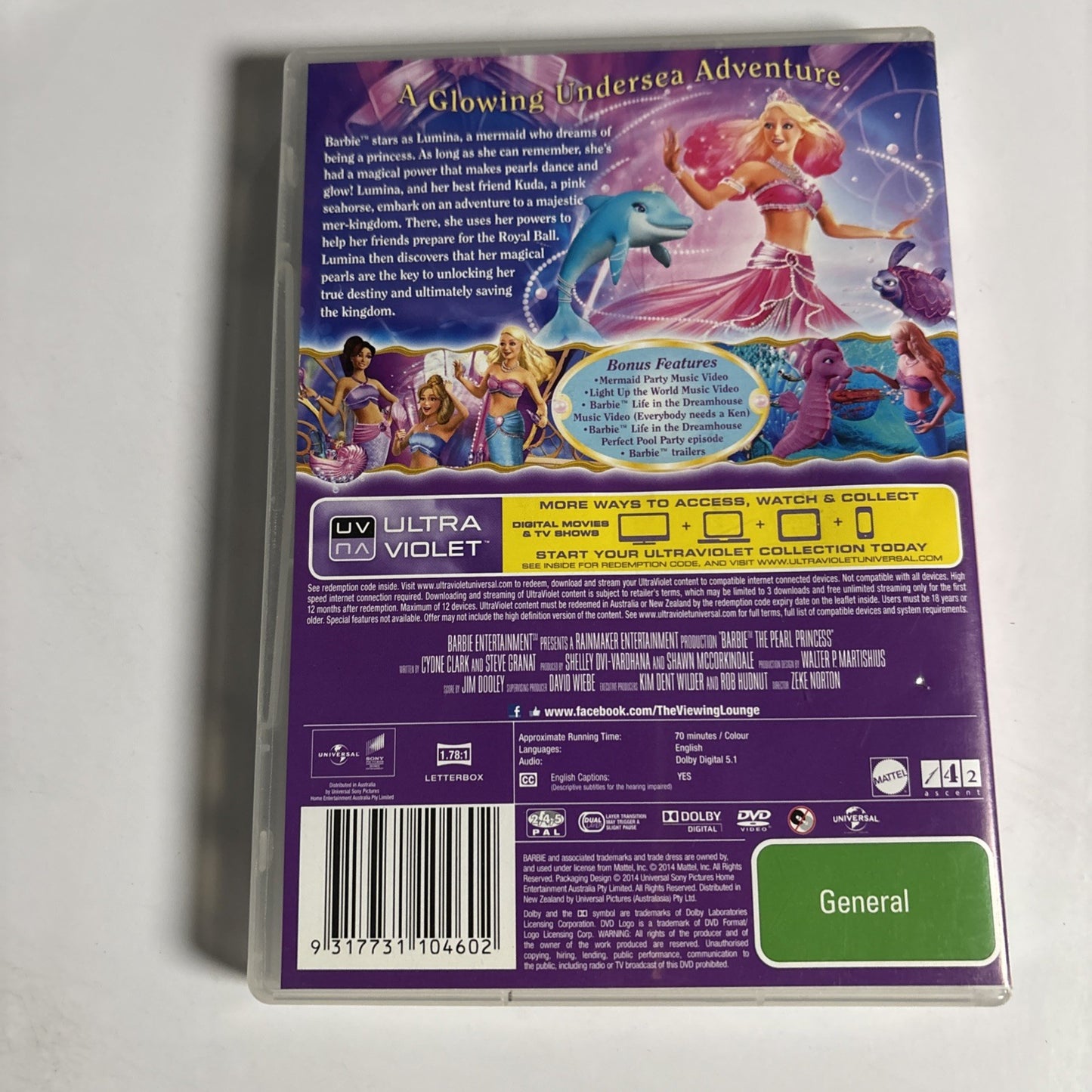 Barbie: The Pearl Princess (DVD, 2013) Region 4 &2