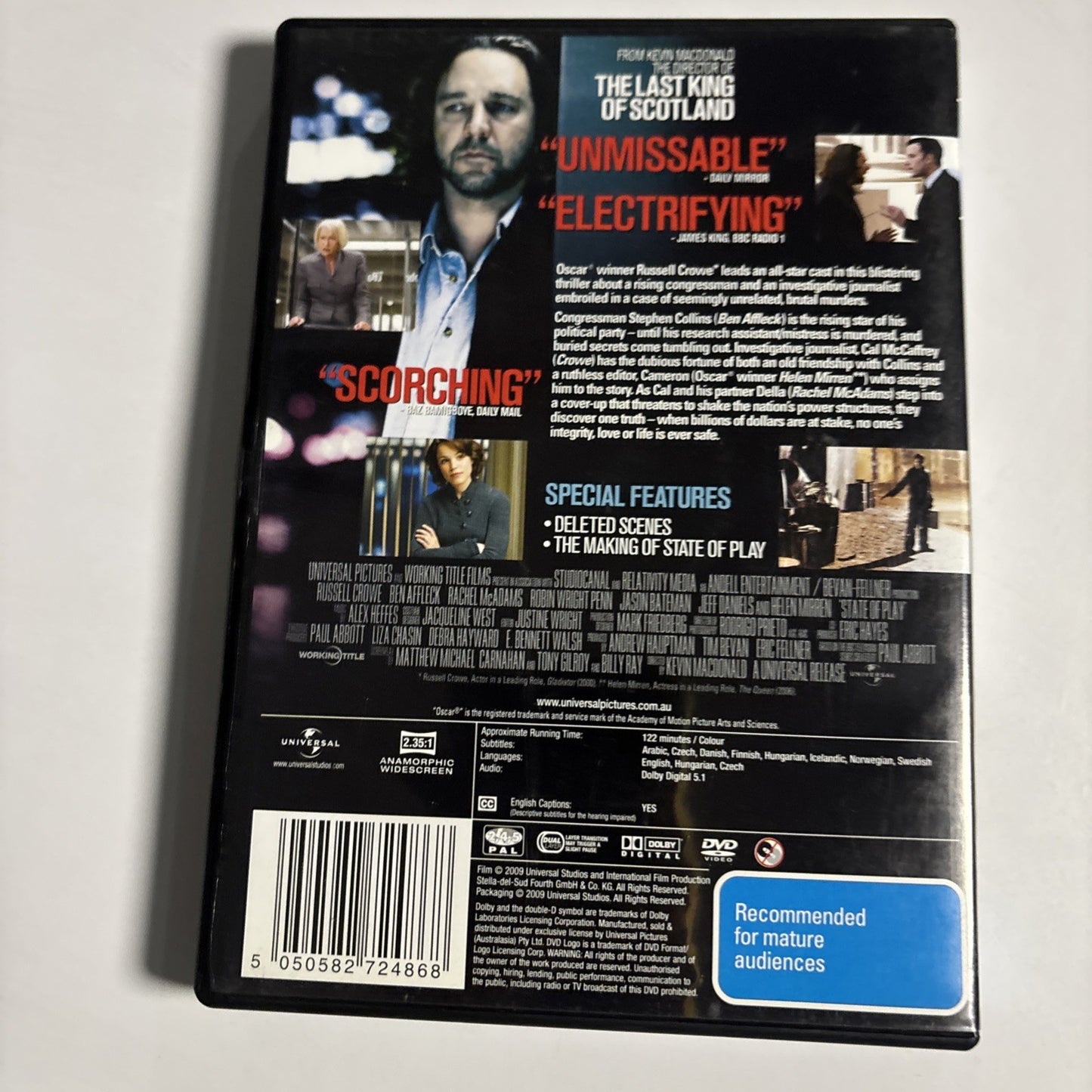 State Of Play (DVD, 2009) Russell Crowe, Ben Affleck Region 4 &2