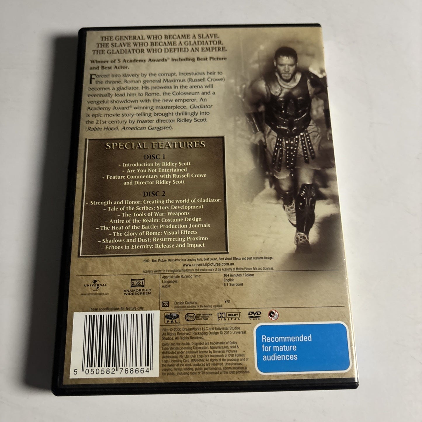 Gladiator (10th Anniversary Edition, DVD, 2000) Russell Crowe Region 4 &2