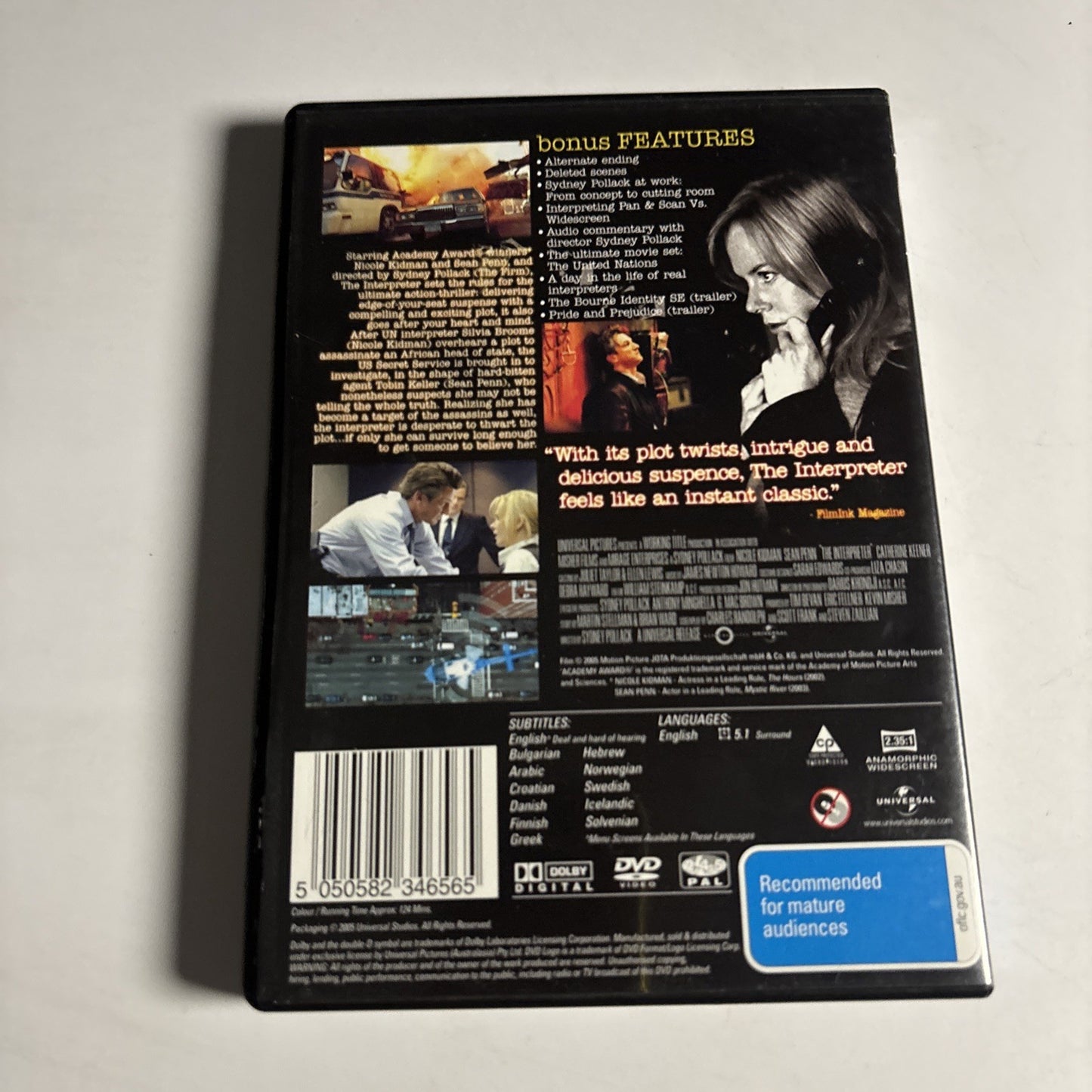 The Interpreter (DVD, 2005) Sean Penn, Nicole Kidman Region 4 &2