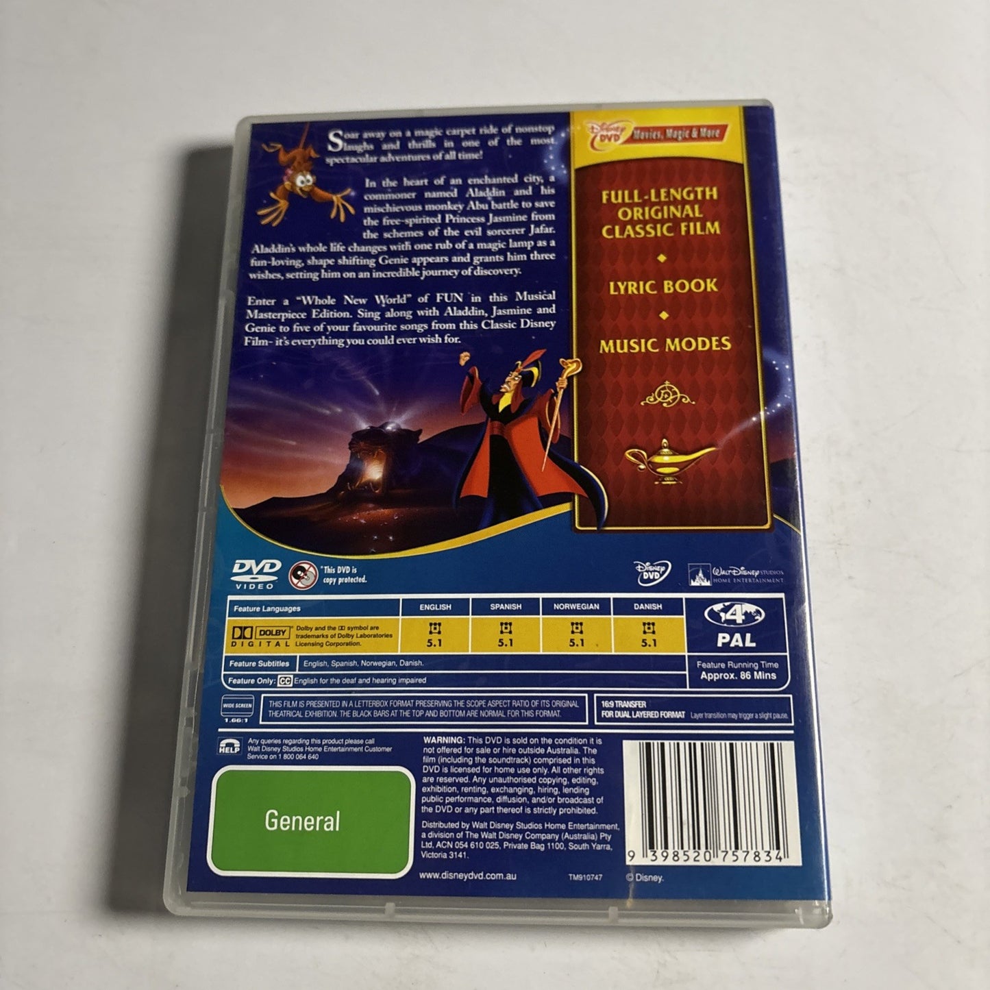Aladdin (Limited Edition, DVD, 2008) Disney Animated Film Region 4 NEW