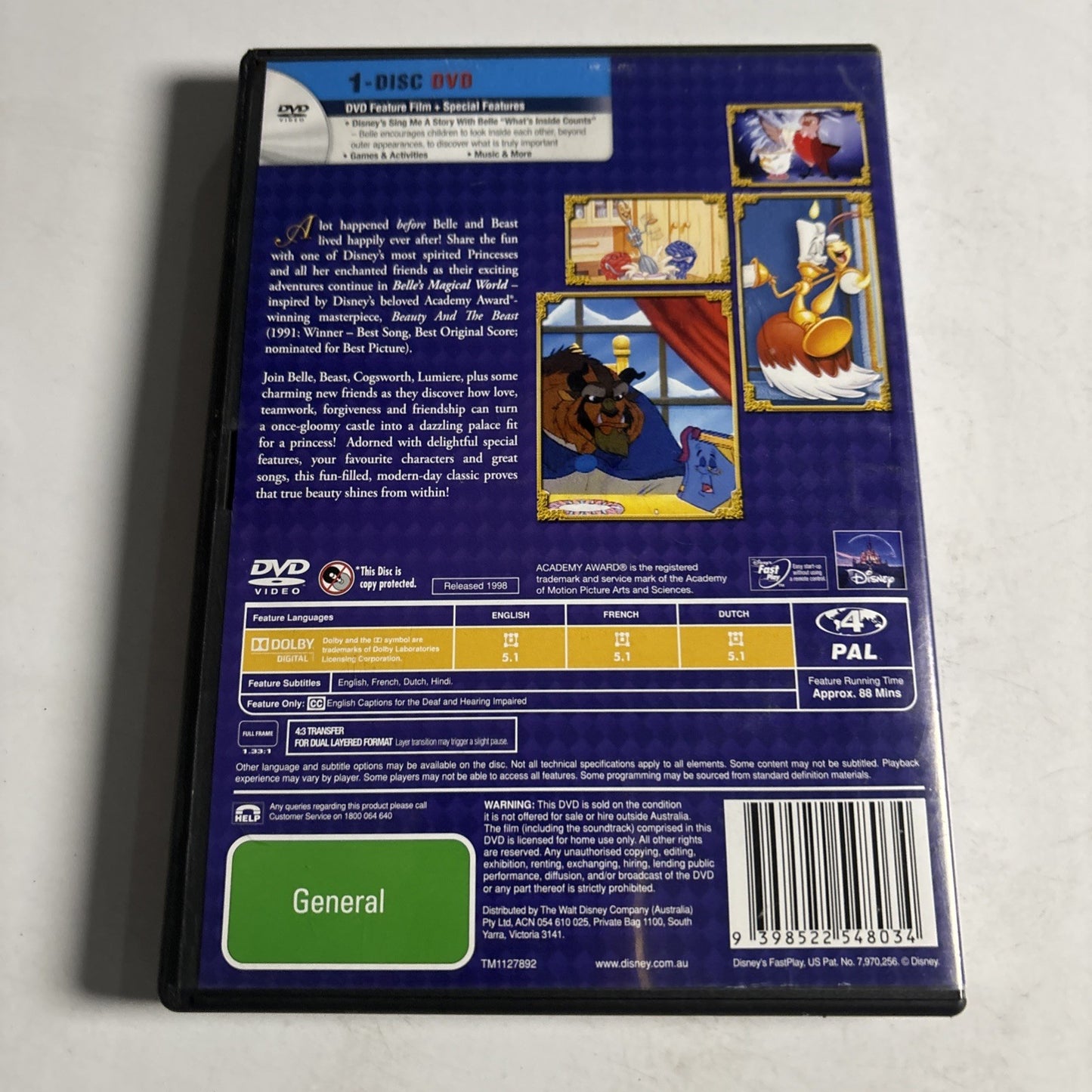 Beauty And The Beast: Belle's Magical World (DVD, 1997) Disney Region 4
