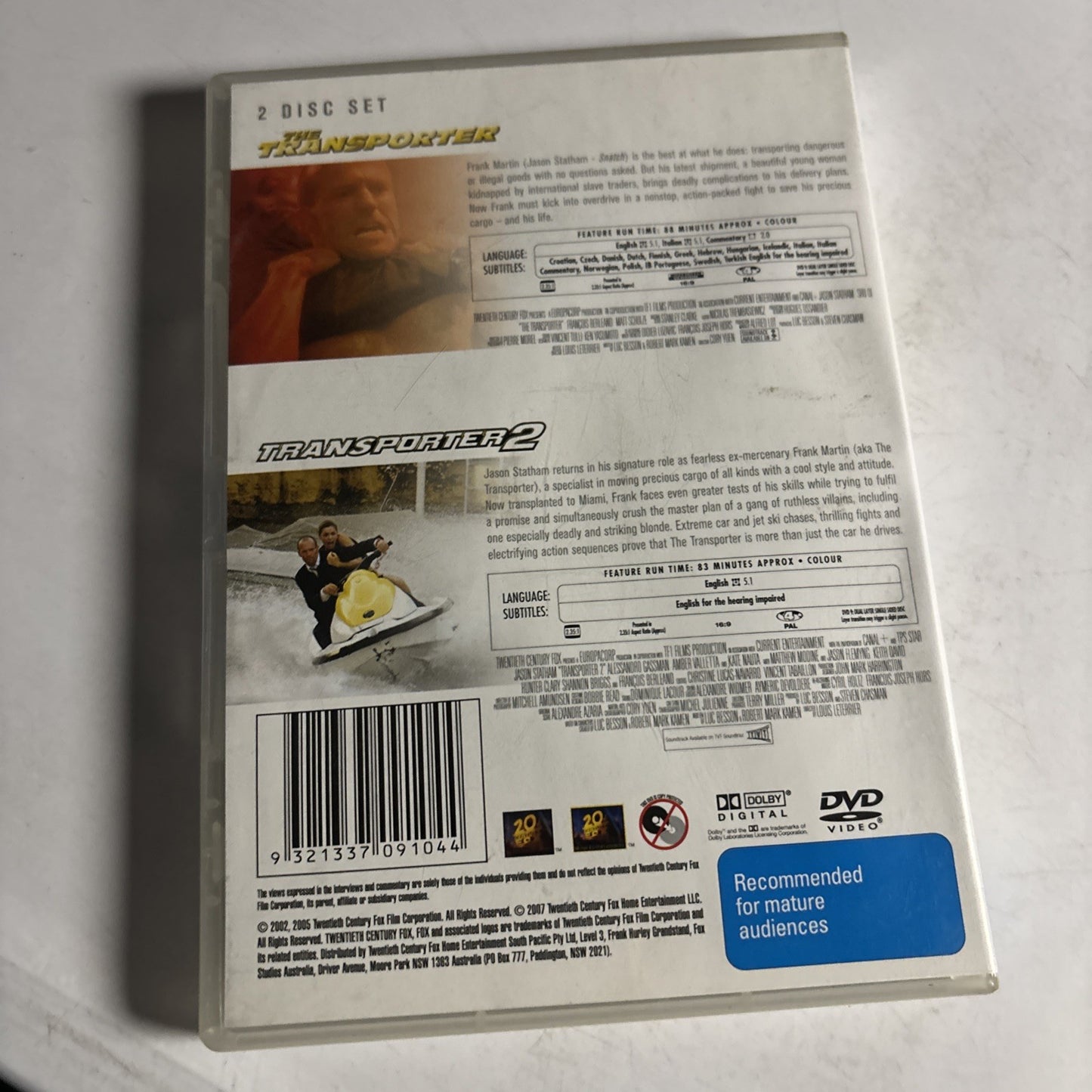 The Transporter / Transporter 2 (DVD, 2007, 2-Disc) Jason Statham Region 4