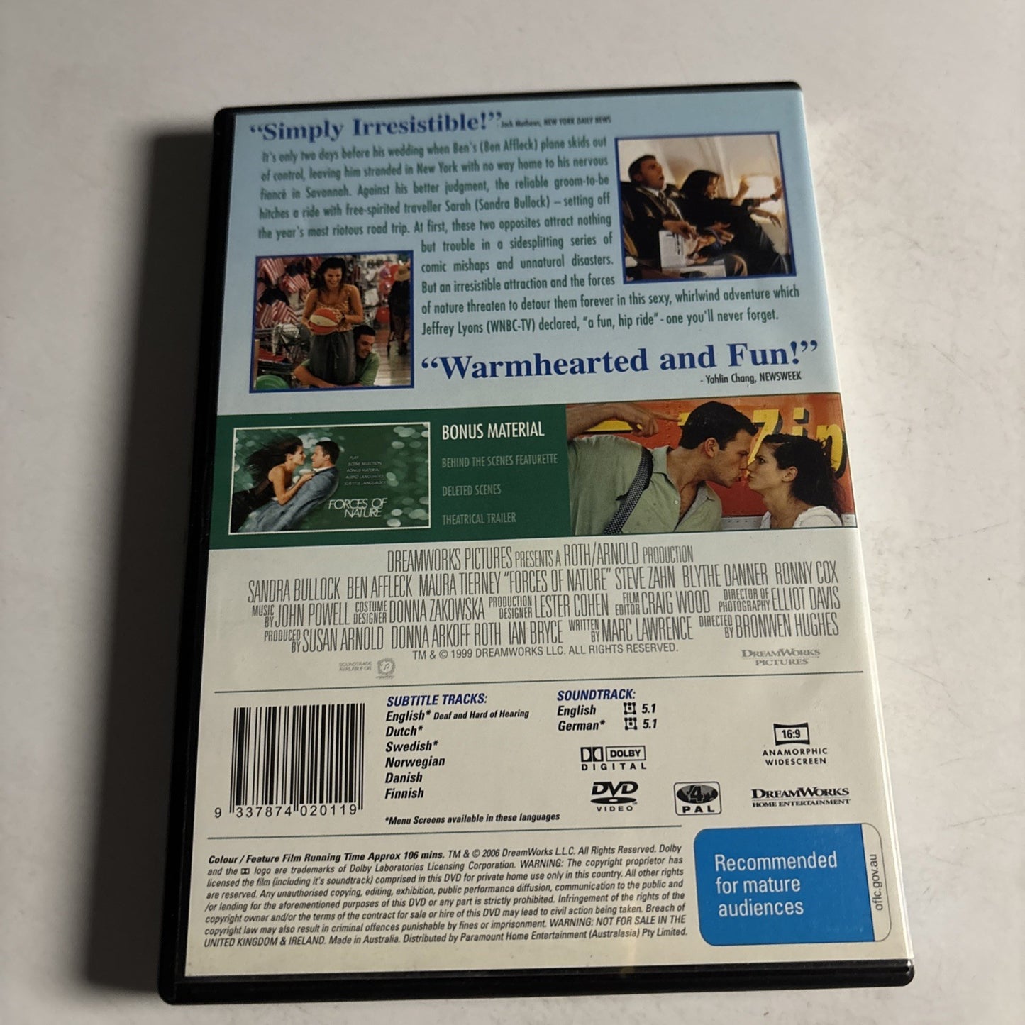Forces Of Nature (DVD, 1999) Sandra Bullock, Ben Affleck Region 4 NEW