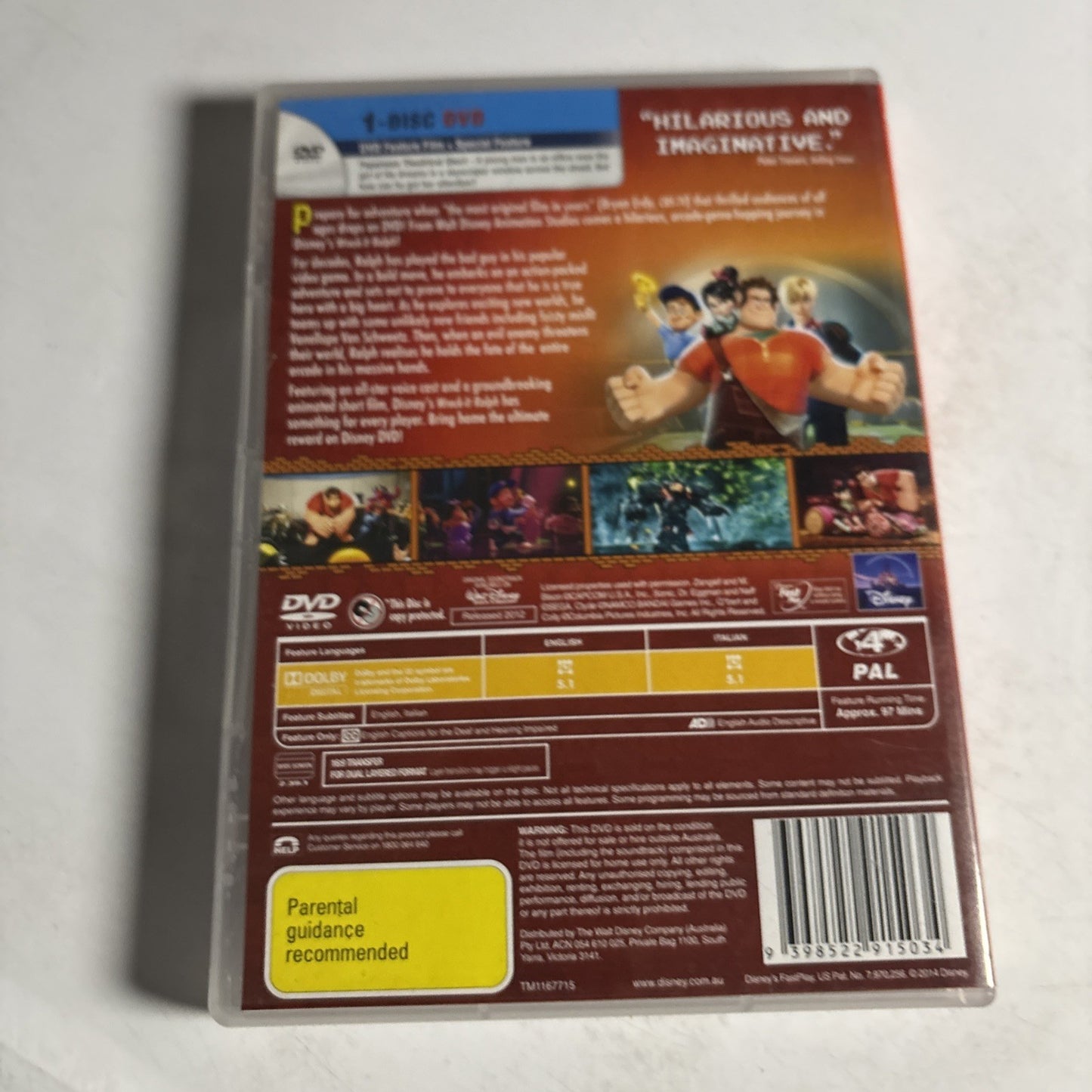 Wreck-It Ralph (DVD, 2012) Disney Region 4