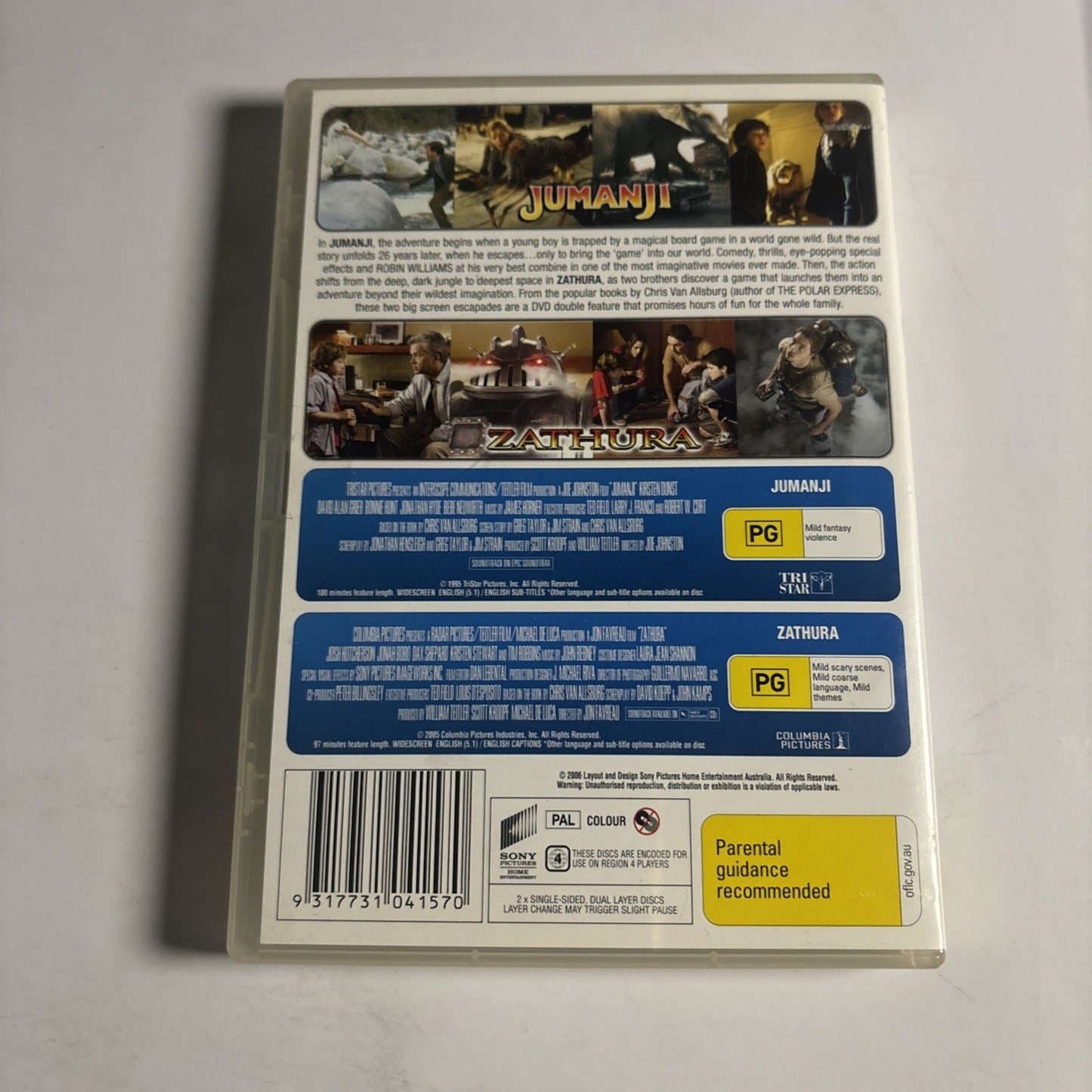 Jumanji / Zathura - A Space Adventure (DVD, 1995) Robin Williams Region 4