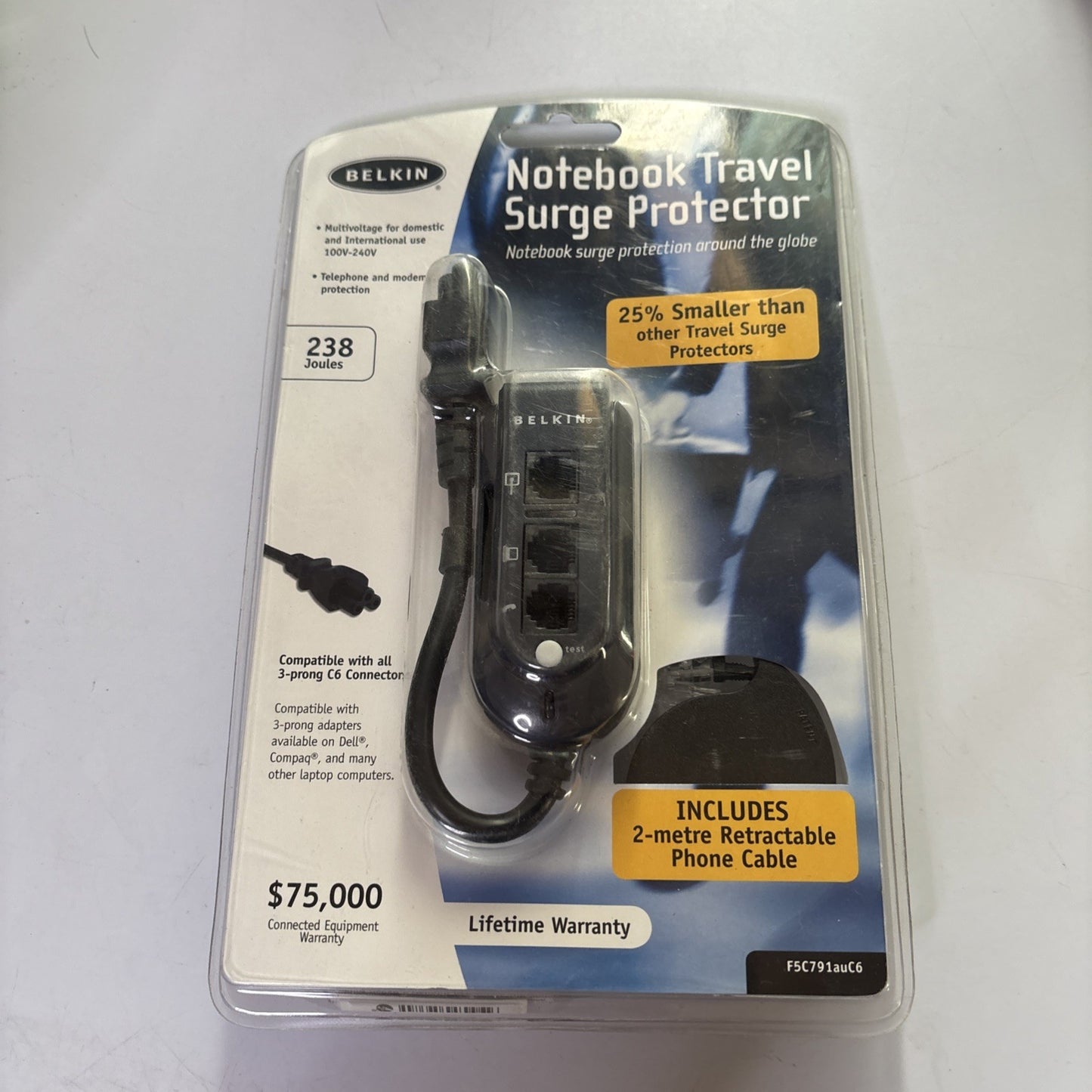 BELKIN Notebook Travel Surge Adapter - F5C791auC6 - 3 Prong C6 Adapter NOS