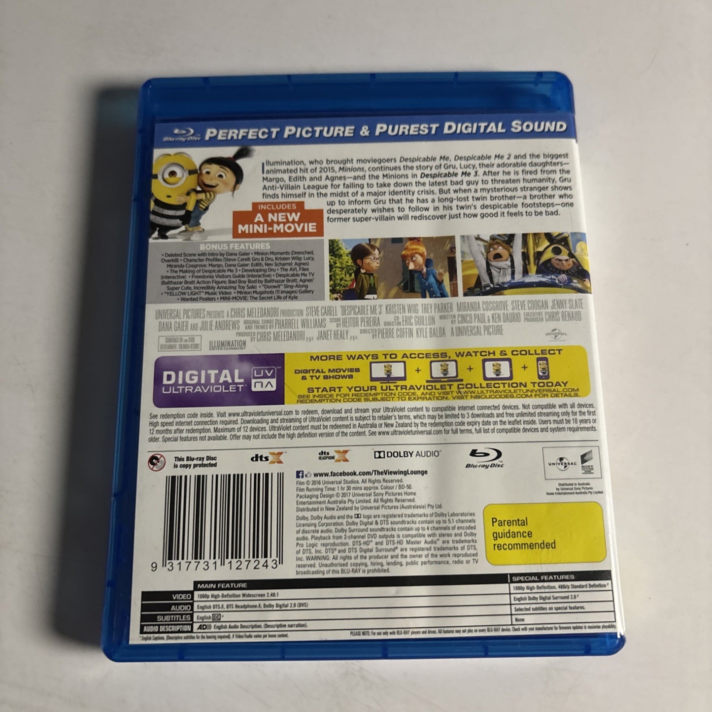 Despicable Me 3 (Blu-ray, 2017) Region B