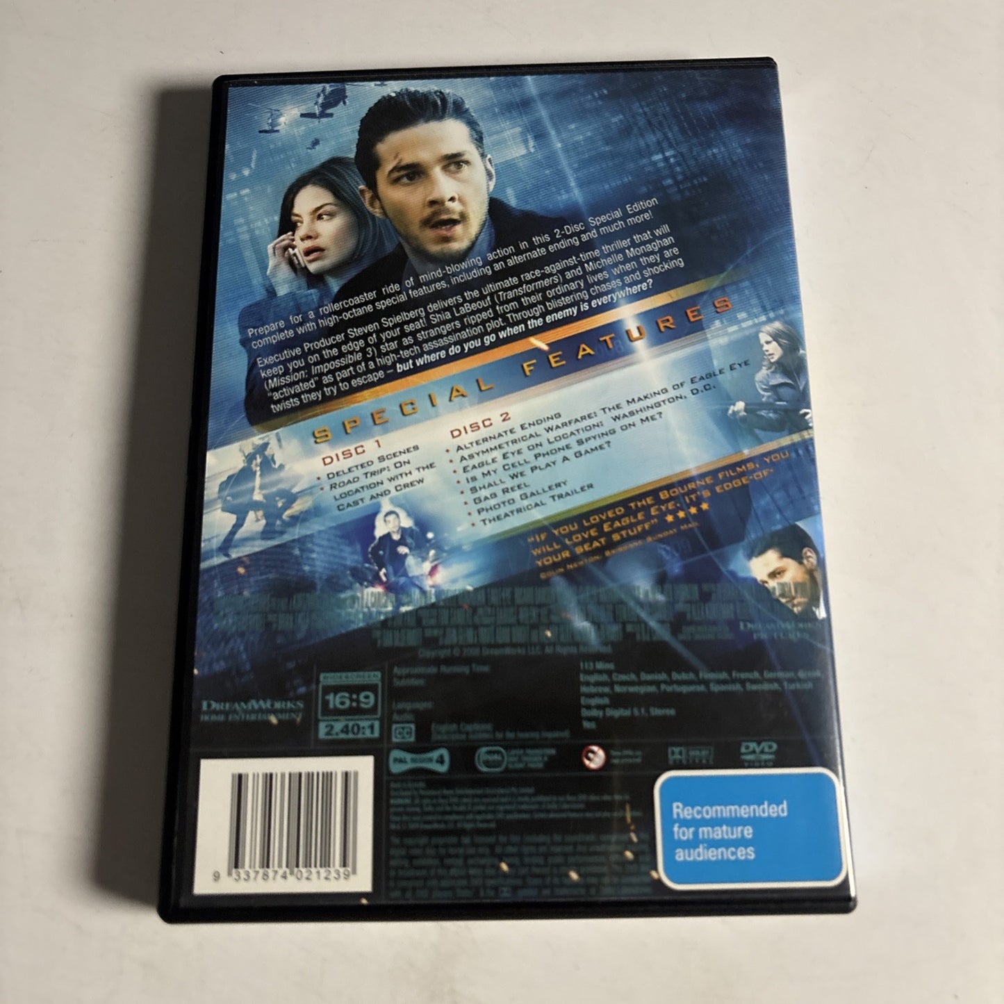 Eagle Eye (DVD, 2008, 2-disc) Shia Labeouf, Michele Monaghan Region 4 NEW