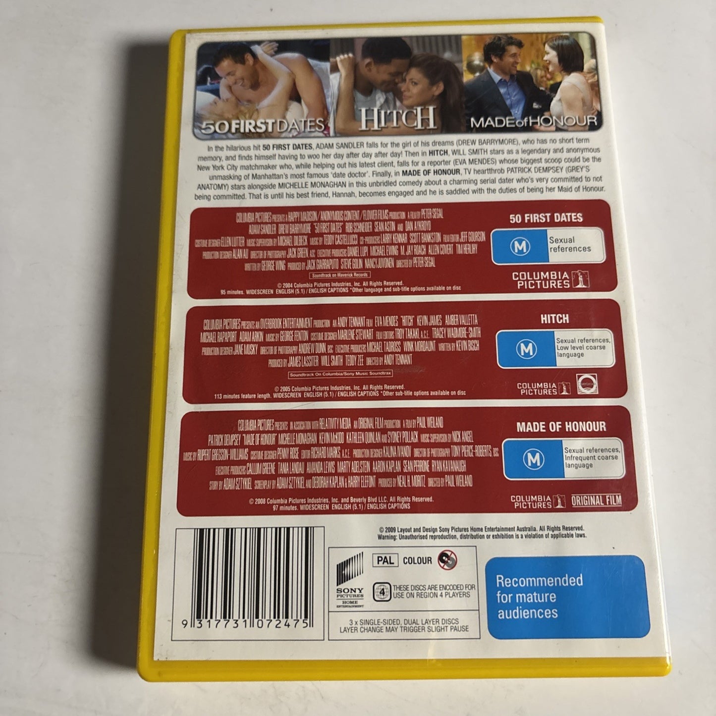 50 First Dates / Hitch / Made of Honour (DVD, 3-Disc) Adam Sandler Region 4