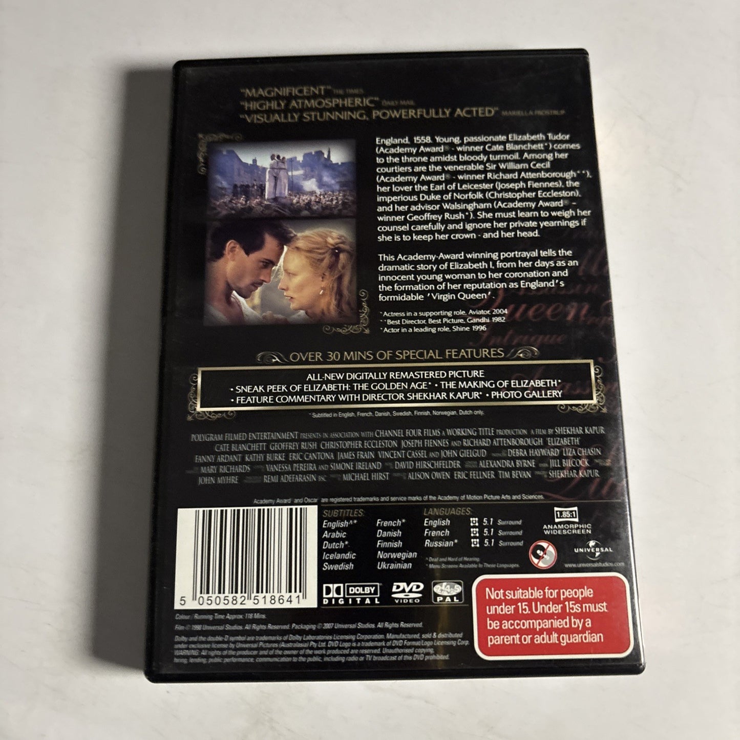 Elizabeth (Special Edition, DVD, 1998) Cate Blanchett, Geoffrey Rush Region 4 &2