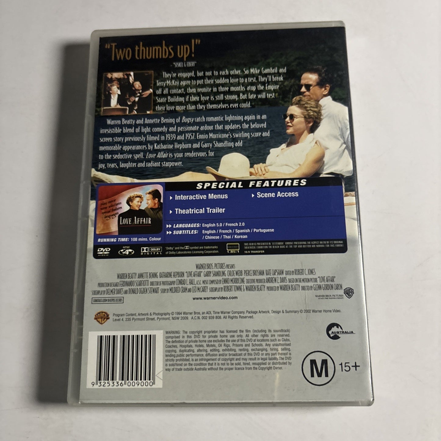 Love Affair (DVD, 1994) Warren Beatty, Annette Bening Region 4