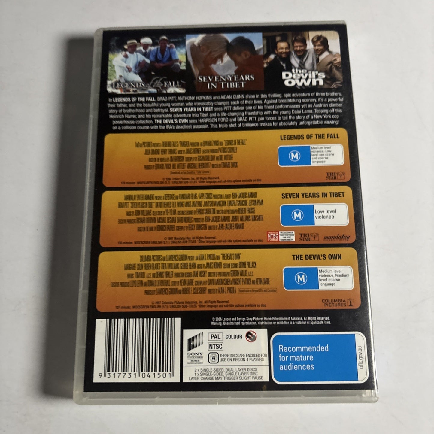 Legends Of The Fall / Seven Years In Tibet / The Devil's Own DVD Region 4