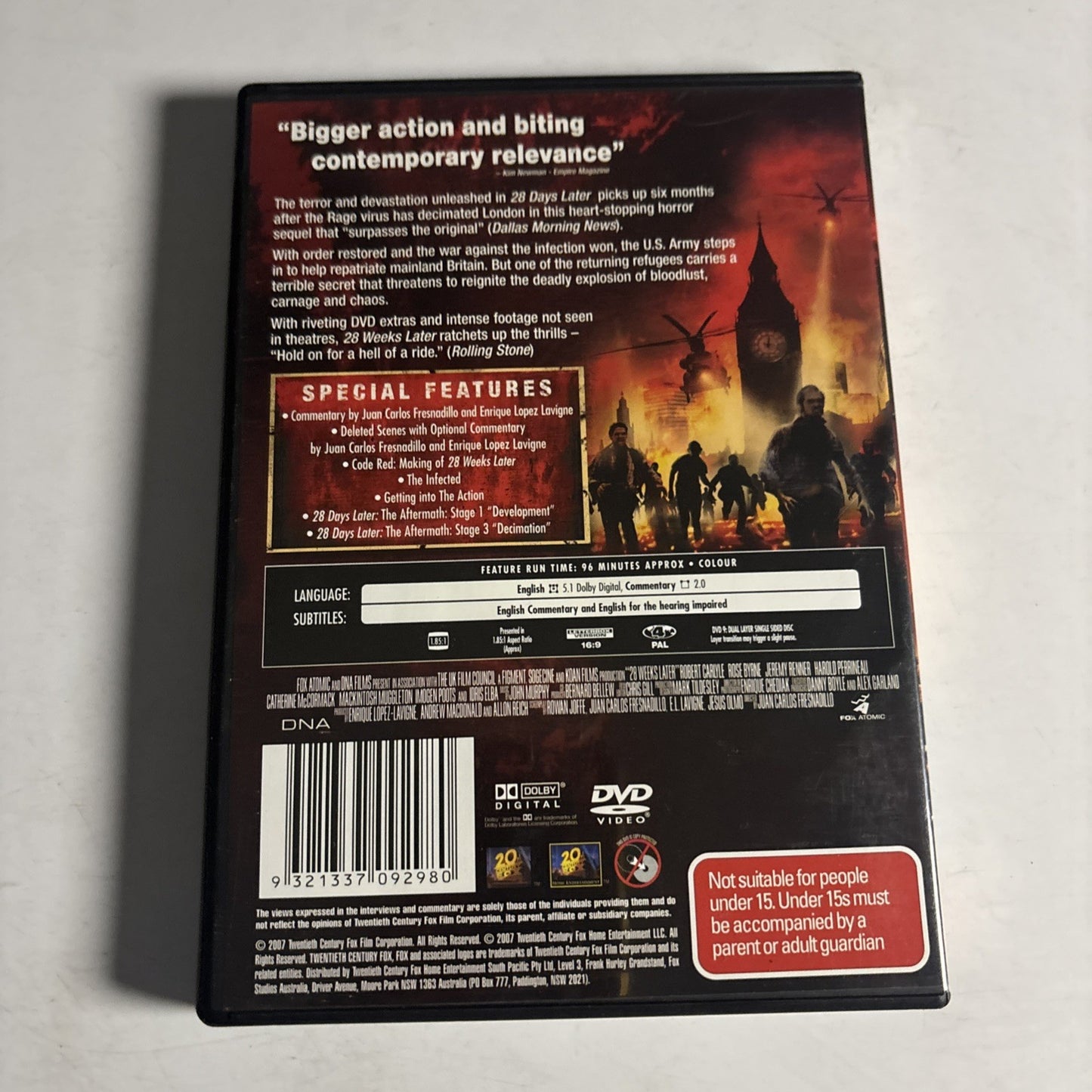 28 Weeks Later (DVD, 2007) Robert Carlyle  Region 4