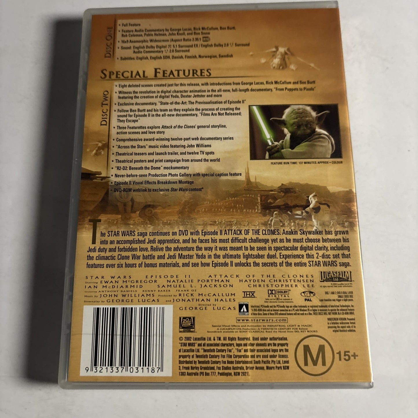 Star Wars - Episode II - Attack Of The Clones  (DVD, 2001) Region 4
