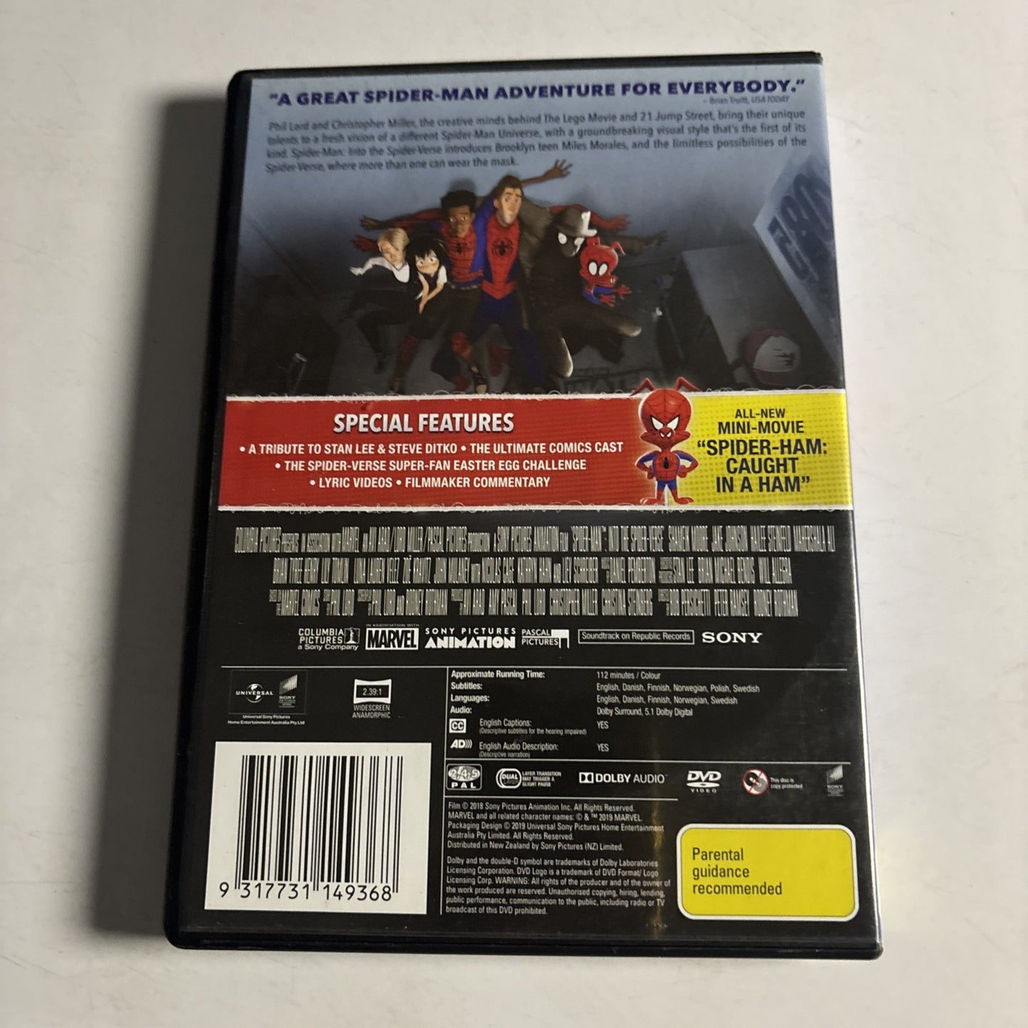 Spider-Man - Into the Spider-Verse (DVD, 2018) Region 4 &2