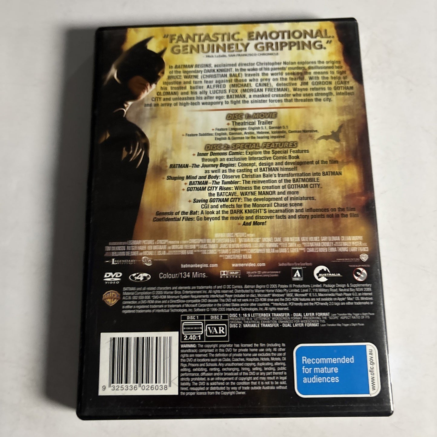 Batman Begins (DVD, 2005) Christian Bale Region 4