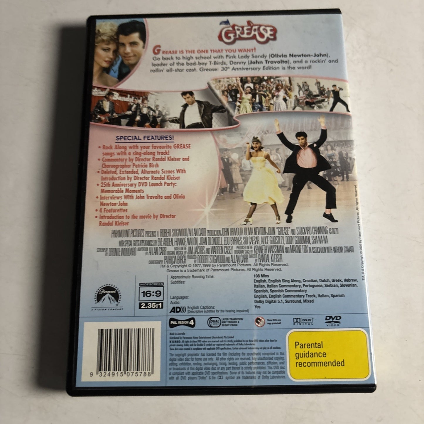 Grease (30th Anniversary Edition, DVD, 1978) John Travolta Region 4 NEW