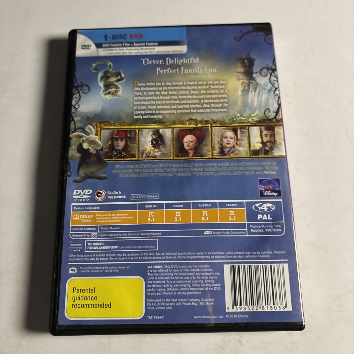 Alice Through the Looking Glass (DVD, 2016) Johnny Depp, Anne Hathaway Region 4